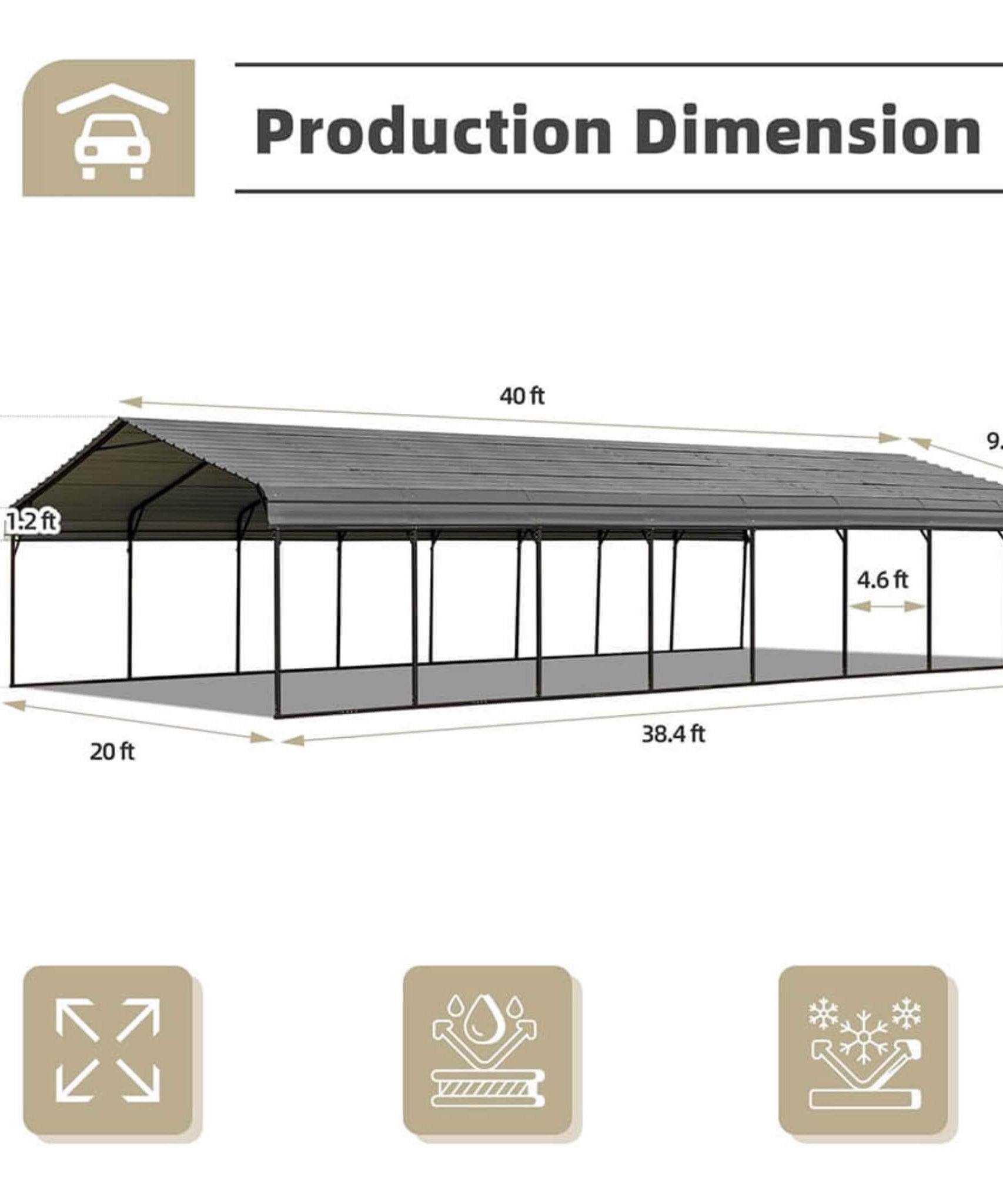 [20X40FT] Alora Extra Large Heavy Duty Four Car Outdoor Metal Carport Canopy For Trucks, Boats And SUVs (SAK29713)