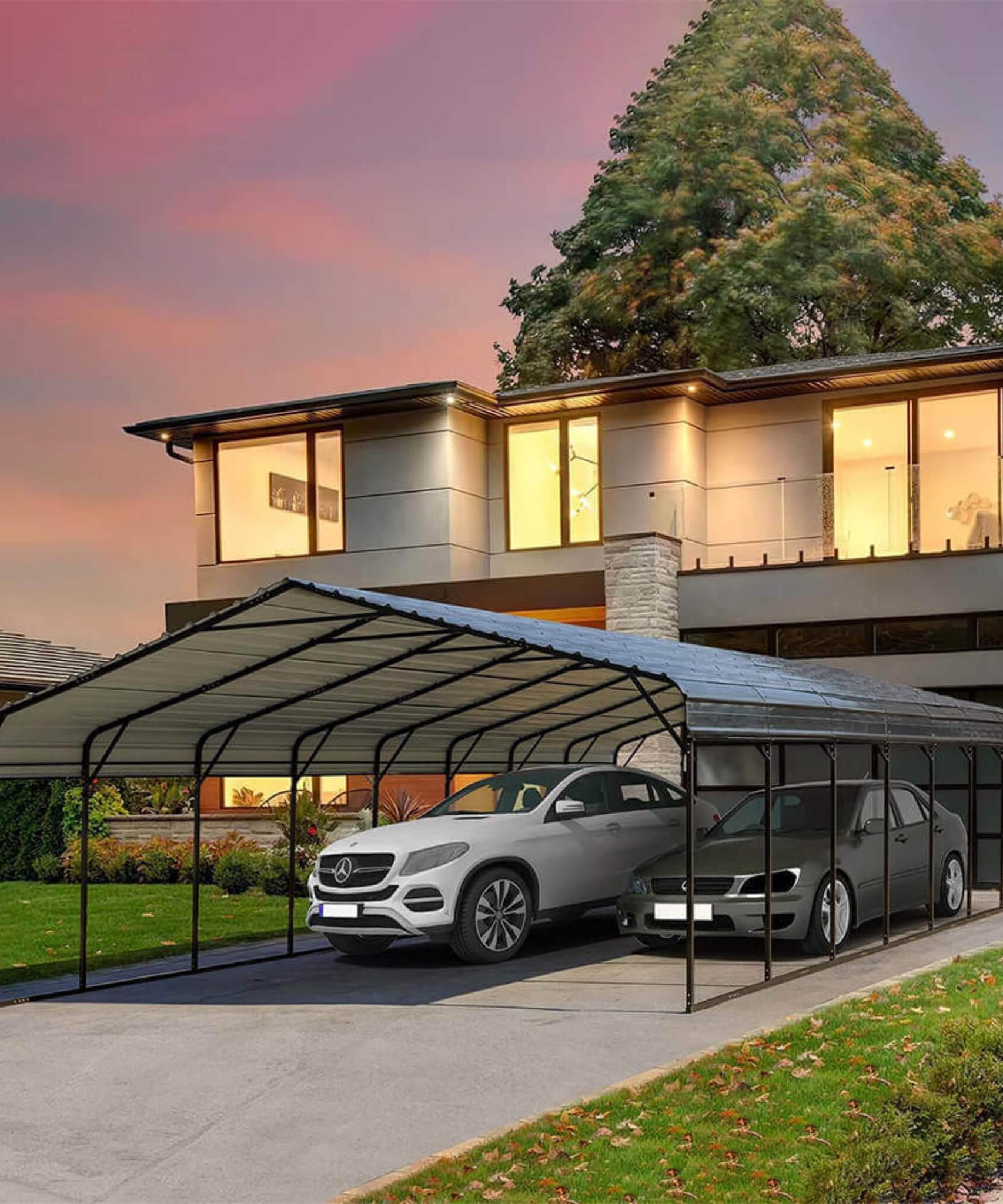 [20X40FT] Alora Extra Large Heavy Duty Four Car Outdoor Metal Carport Canopy For Trucks, Boats And SUVs (SAK29713)