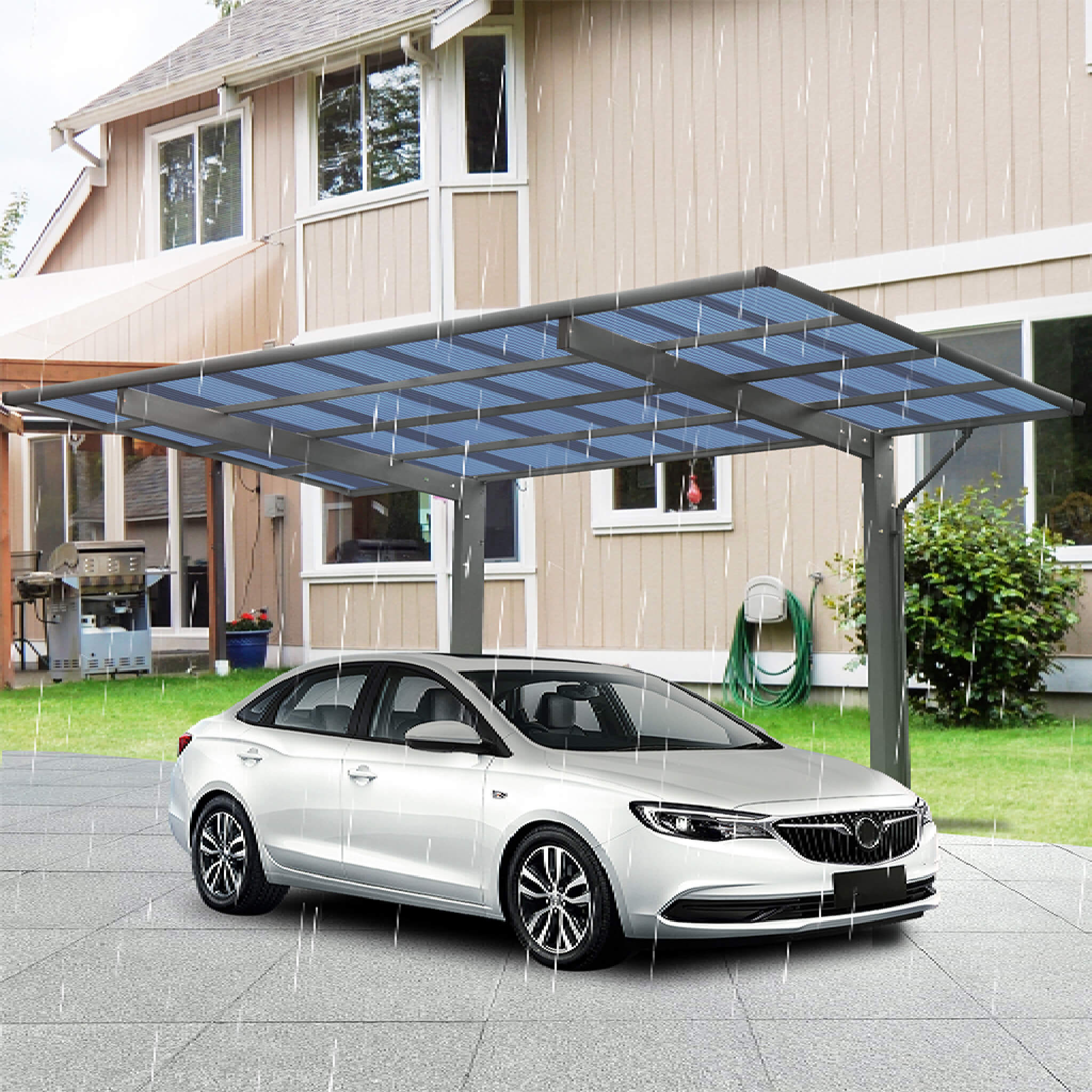 [10X17FT] Alora Extra-Large Heavy-Duty Outdoor Aluminum Single Side Carport With Galvanized Metal Roof (SAK31279)