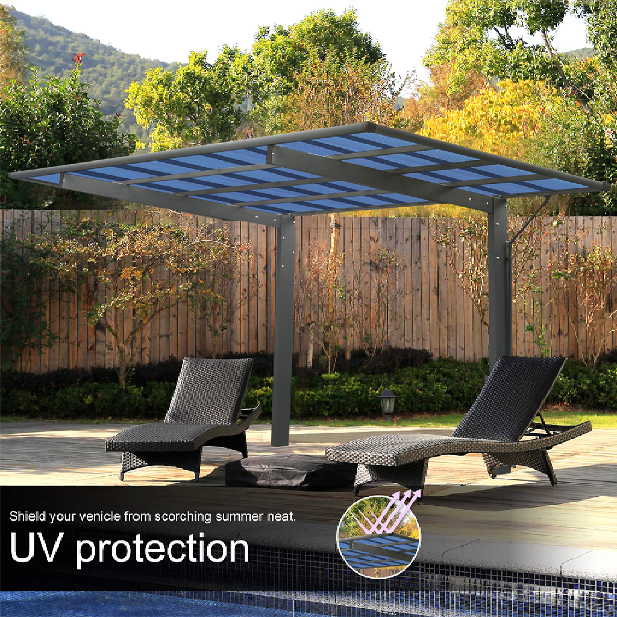 [10X17FT] Alora Extra-Large Heavy-Duty Outdoor Aluminum Single Side Carport With Galvanized Metal Roof (SAK31279)