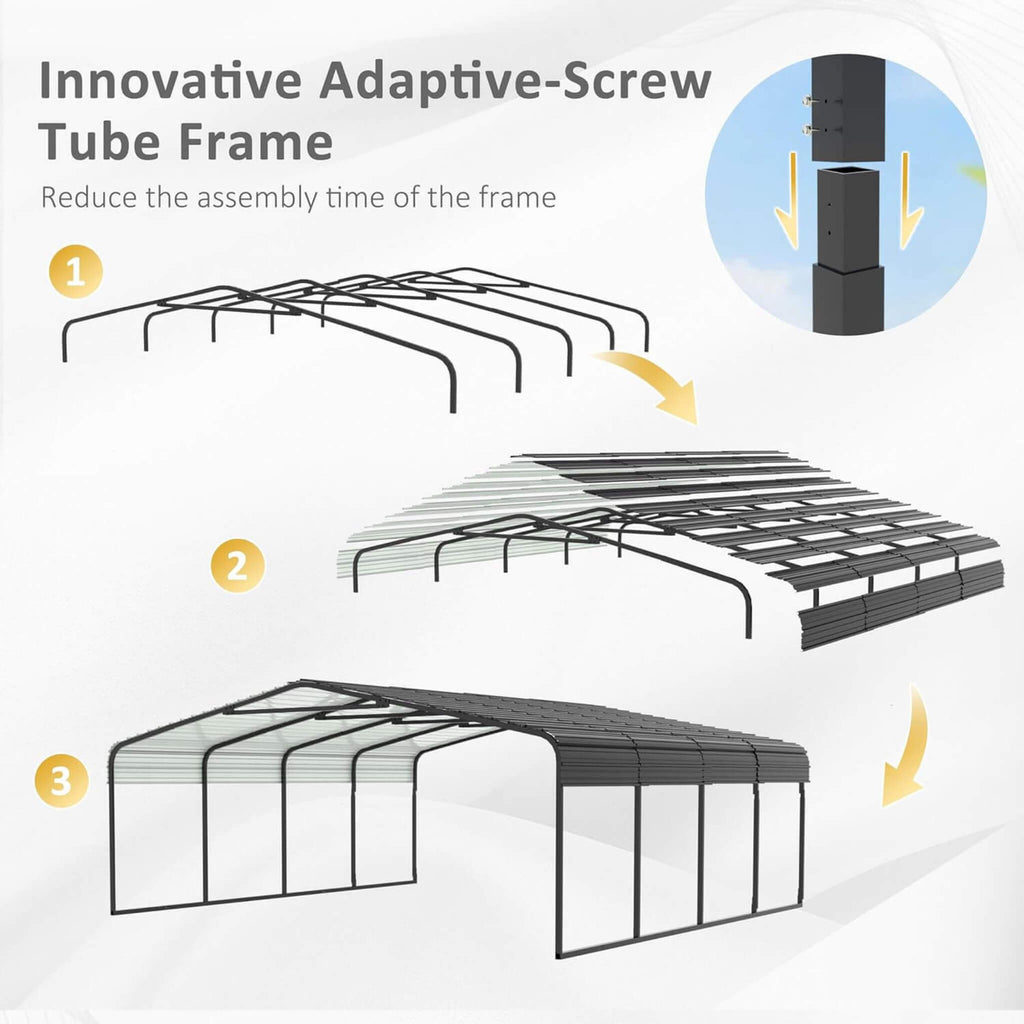 [20X20FT] Alora Heavy-Duty Extra-Large 2 Car Metal Carport Kit For Cars, Boats, And Trucks (SAK46135)