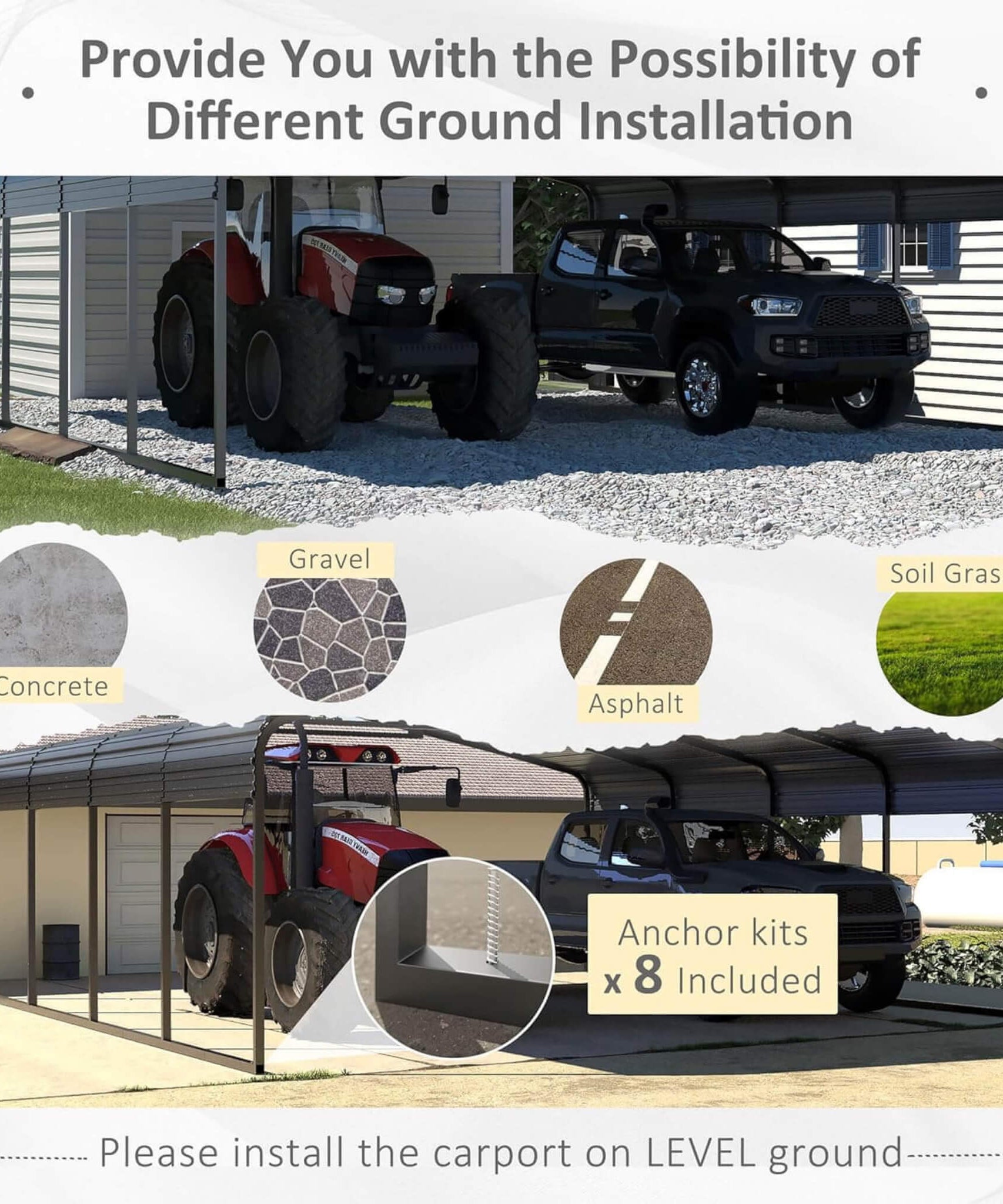 [20X20FT] Alora Heavy-Duty Extra-Large 2 Car Metal Carport Kit For Cars, Boats, And Trucks (SAK46135)
