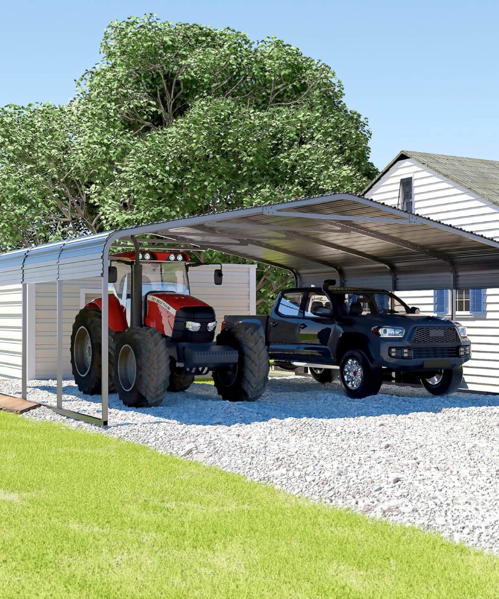 [20X20FT] Alora Heavy-Duty Extra-Large 2 Car Metal Carport Kit For Cars, Boats, And Trucks (SAK46135)