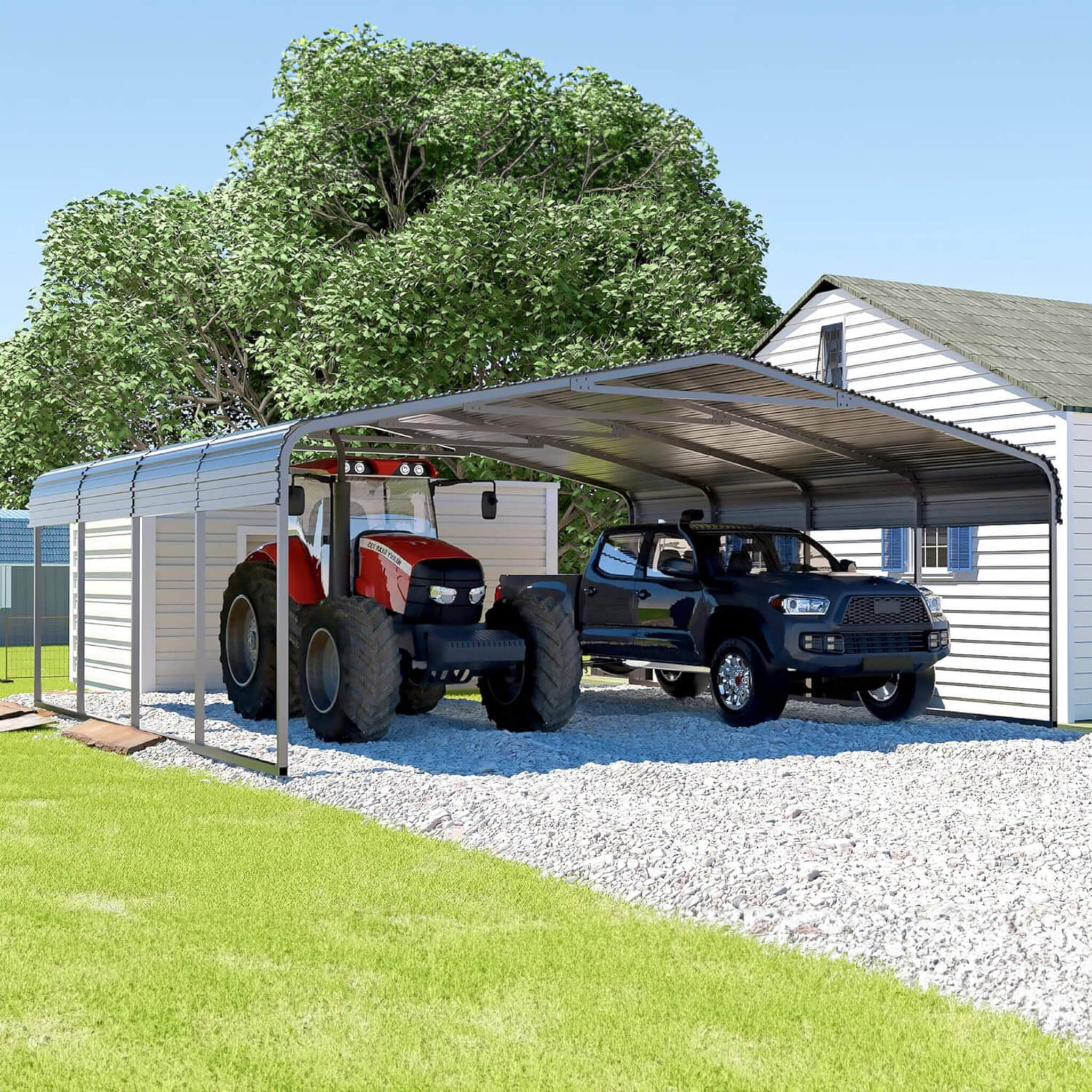 [20X20FT] Alora Heavy-Duty Extra-Large 2 Car Metal Carport Kit For Cars, Boats, And Trucks (SAK46135)