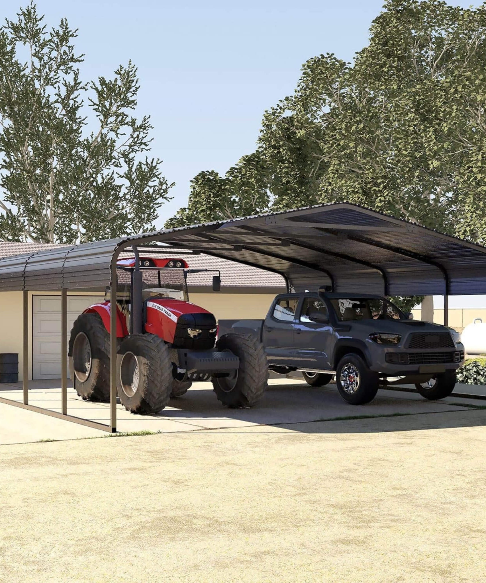 [20X20FT] Alora Heavy-Duty Extra-Large 2 Car Metal Carport Kit For Cars, Boats, And Trucks (SAK46135)