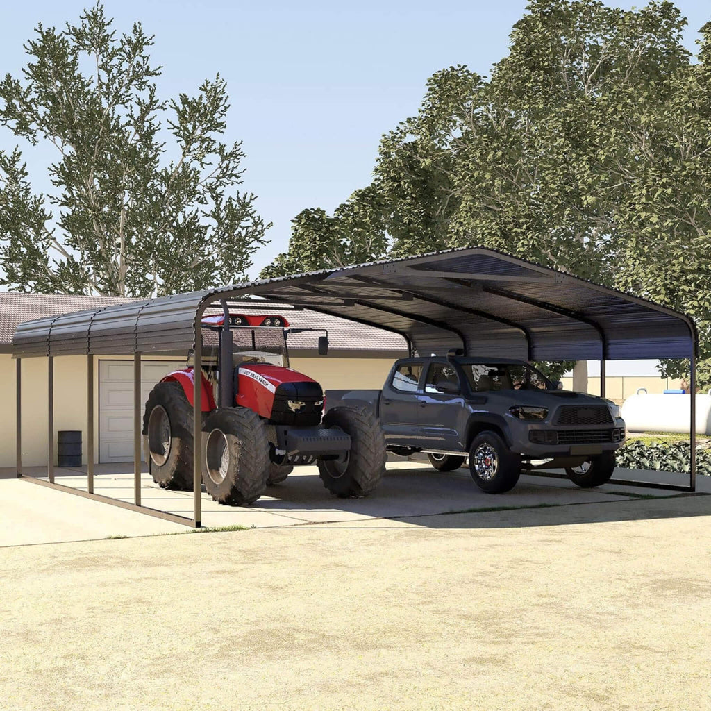 [20X20FT] Alora Heavy-Duty Extra-Large 2 Car Metal Carport Kit For Cars, Boats, And Trucks (SAK46135)