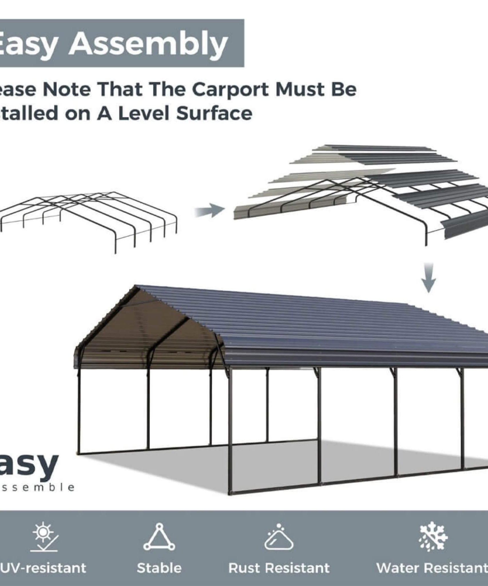 [12X25FT] Alora Heavy-Duty Extra-Large Multi Vehicle Carport Kit With Galvanized Steel Roof (SAK37514)