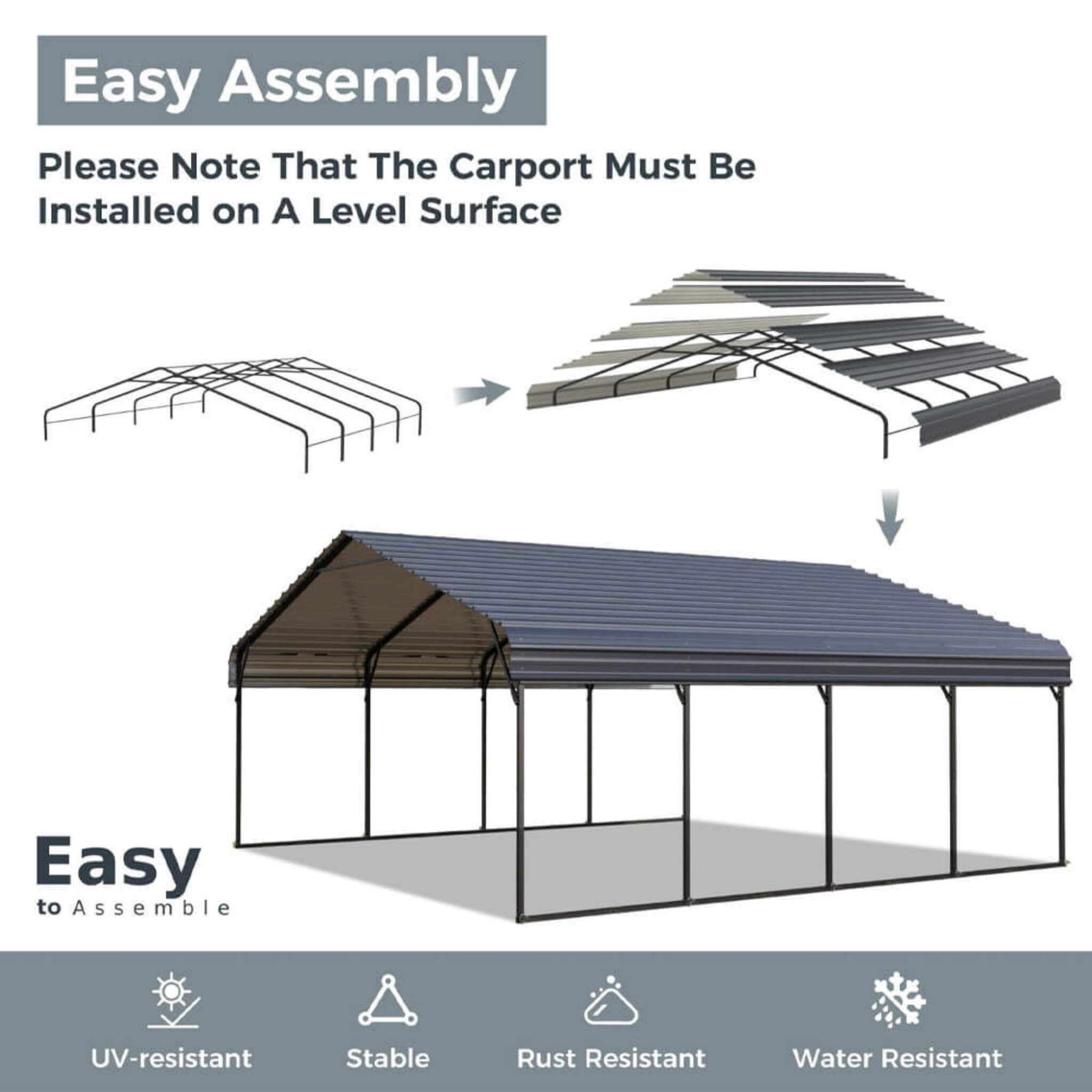[12X25FT] Alora Heavy-Duty Extra-Large Multi Vehicle Carport Kit With Galvanized Steel Roof (SAK37514)