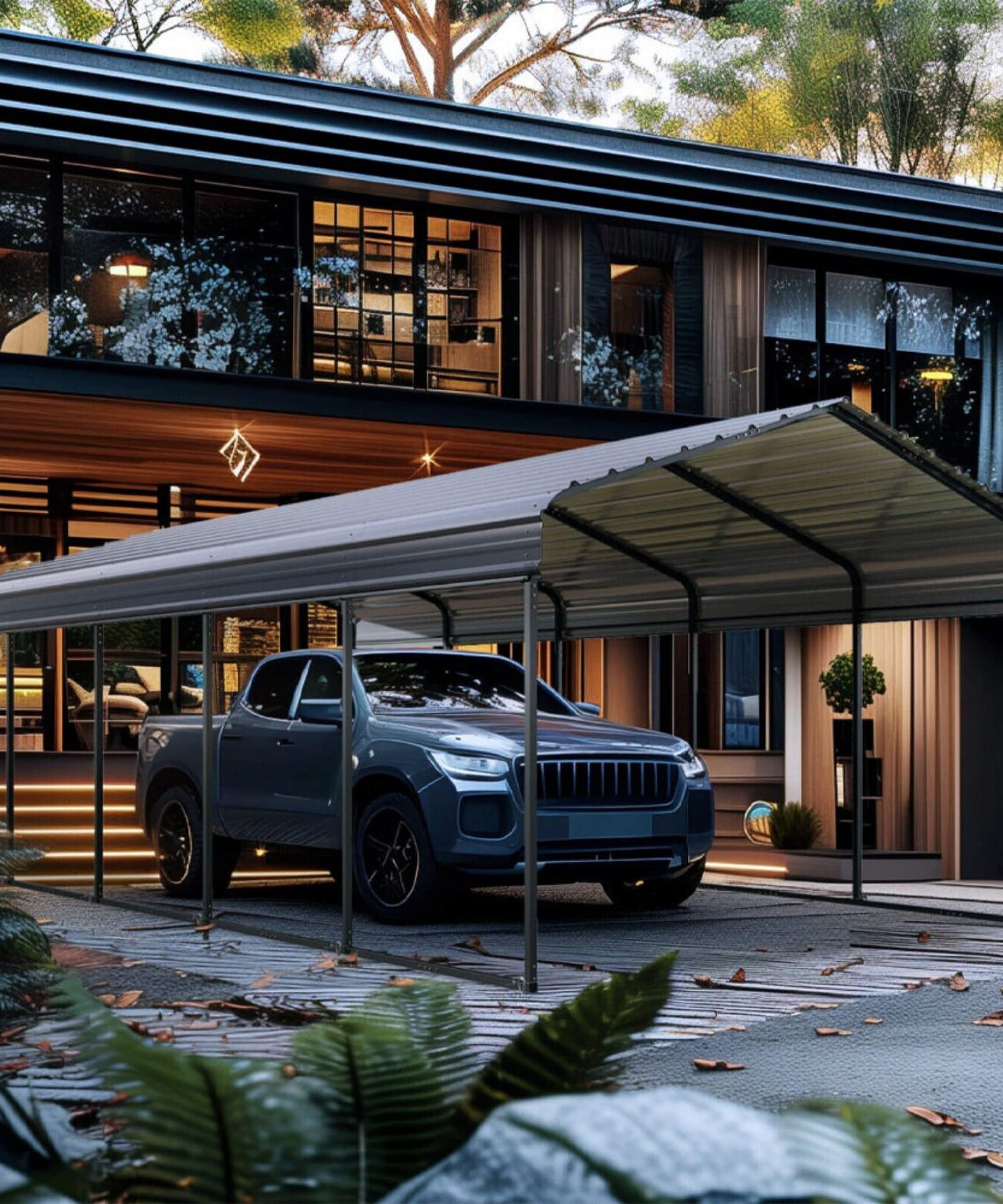 [12X25FT] Alora Heavy-Duty Extra-Large Multi Vehicle Carport Kit With Galvanized Steel Roof (SAK37514)
