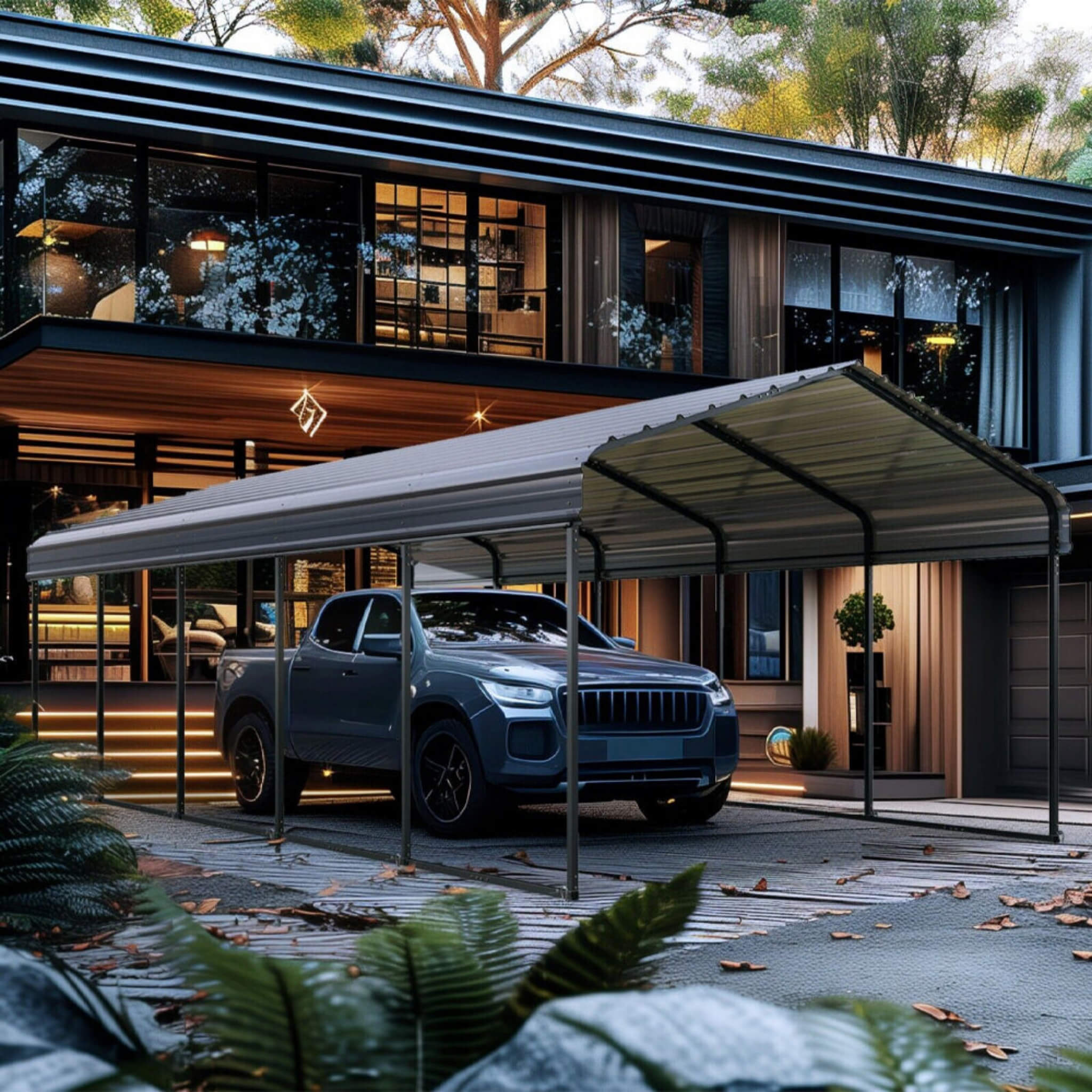 [12X25FT] Alora Heavy-Duty Extra-Large Multi Vehicle Carport Kit With Galvanized Steel Roof (SAK37514)