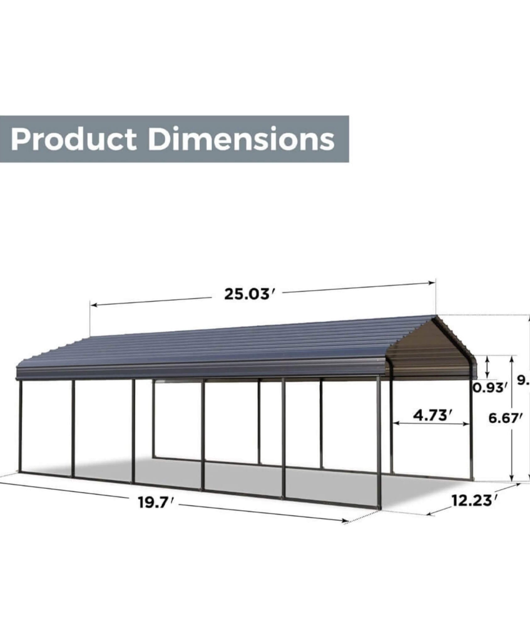 [12X25FT] Alora Heavy-Duty Extra-Large Multi Vehicle Carport Kit With Galvanized Steel Roof (SAK37514)