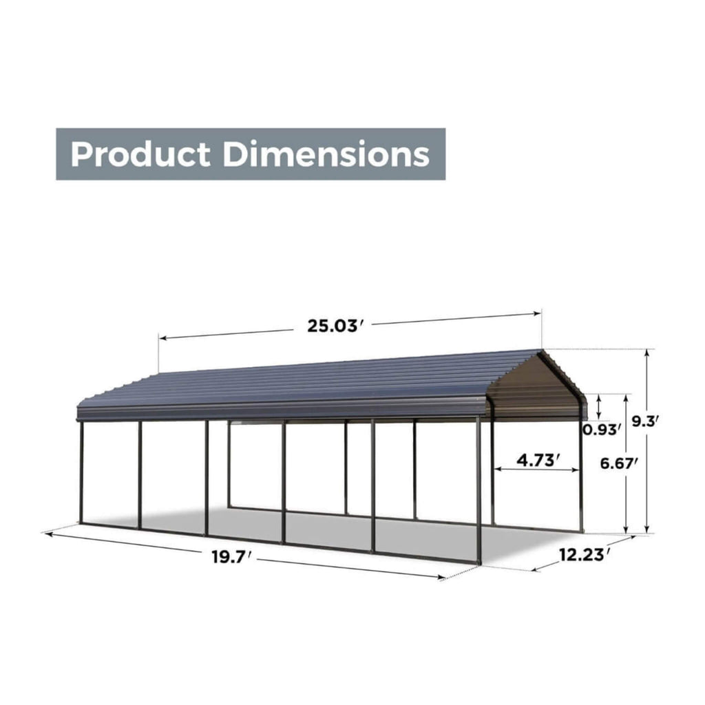 [12X25FT] Alora Heavy-Duty Extra-Large Multi Vehicle Carport Kit With Galvanized Steel Roof (SAK37514)