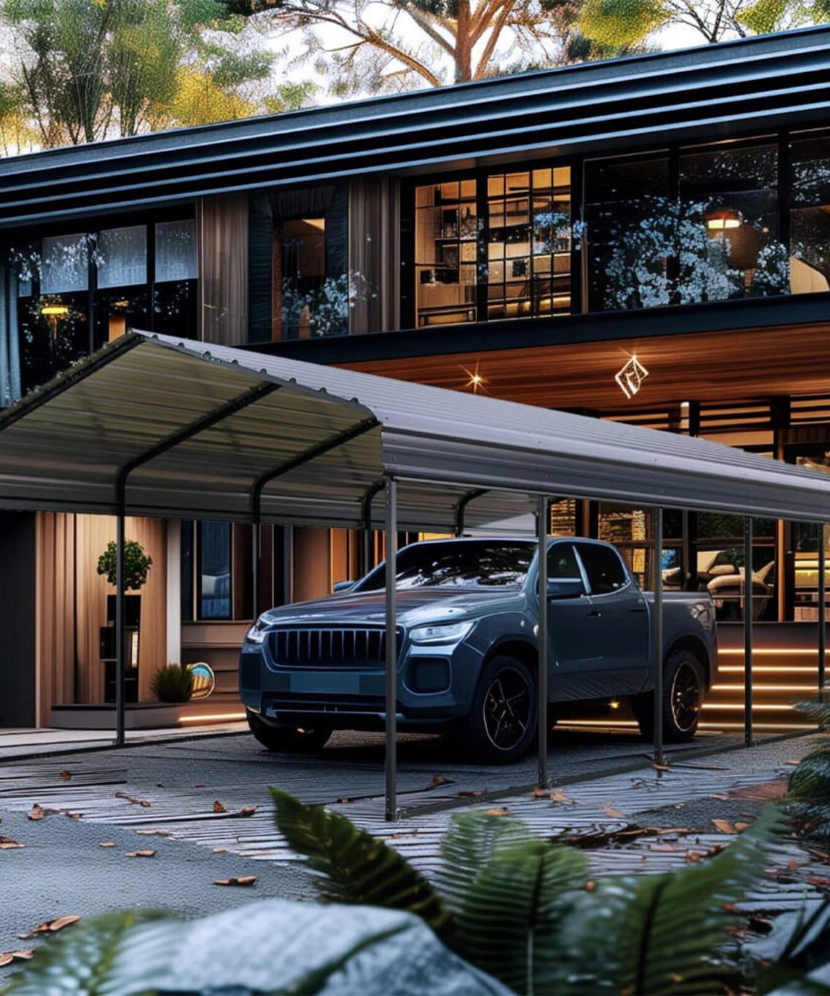 [12X25FT] Alora Heavy-Duty Extra-Large Multi Vehicle Carport Kit With Galvanized Steel Roof (SAK37514)