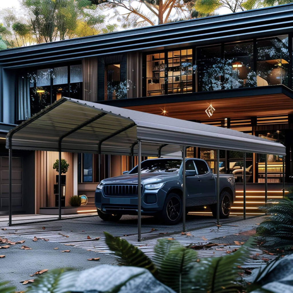 [12X25FT] Alora Heavy-Duty Extra-Large Multi Vehicle Carport Kit With Galvanized Steel Roof (SAK37514)