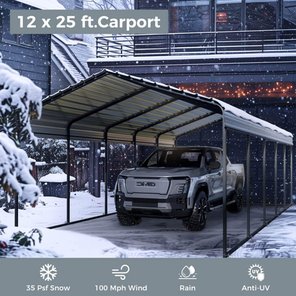 [12X25FT] Alora Heavy-Duty Extra-Large Multi Vehicle Carport Kit With Galvanized Steel Roof (SAK37514)
