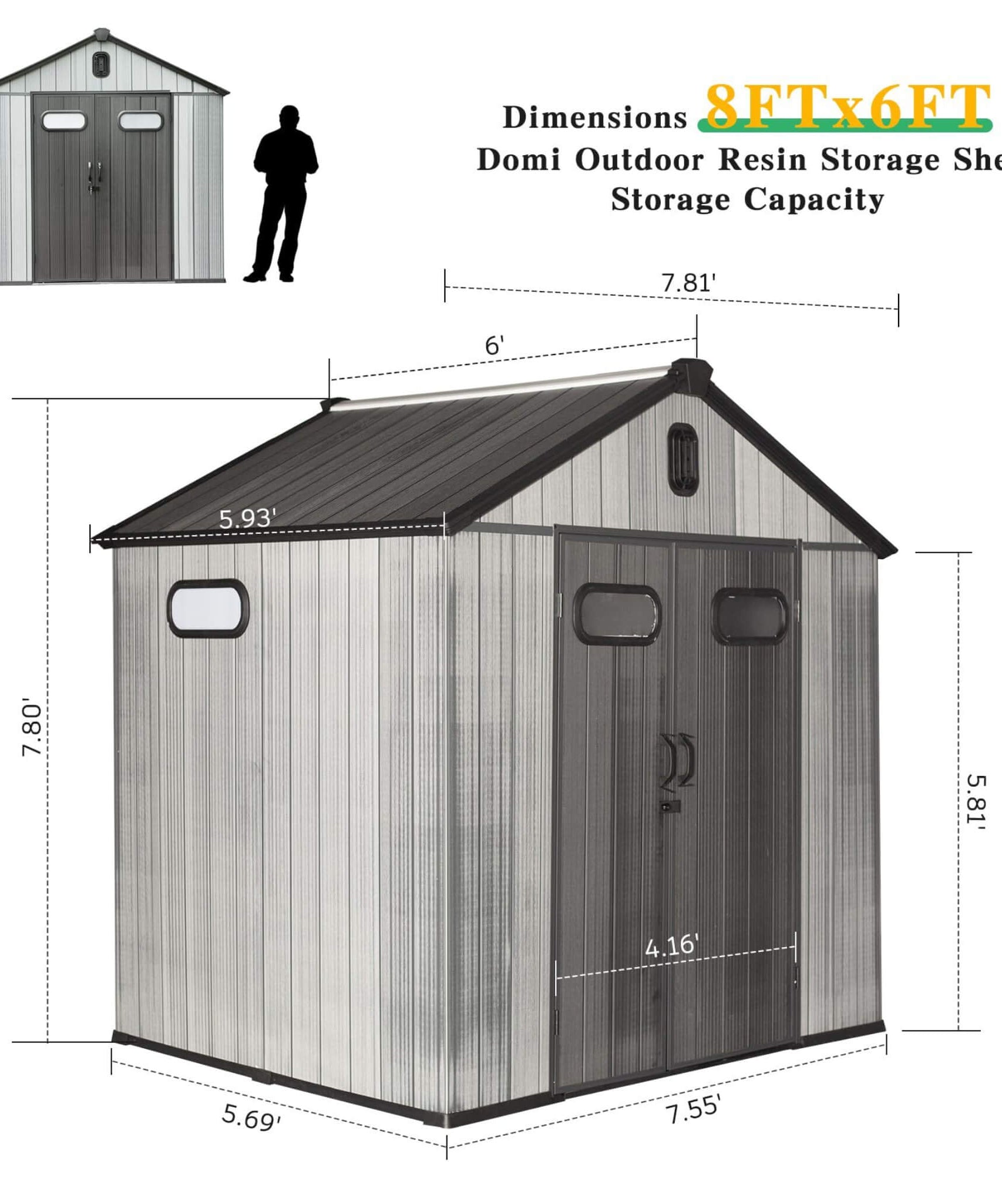 [06X08FT] Alora Heavy-Duty Outdoor All-Weather Resin Storage Shed With Lockable Doors, Windows, And Vents (SAK39874)