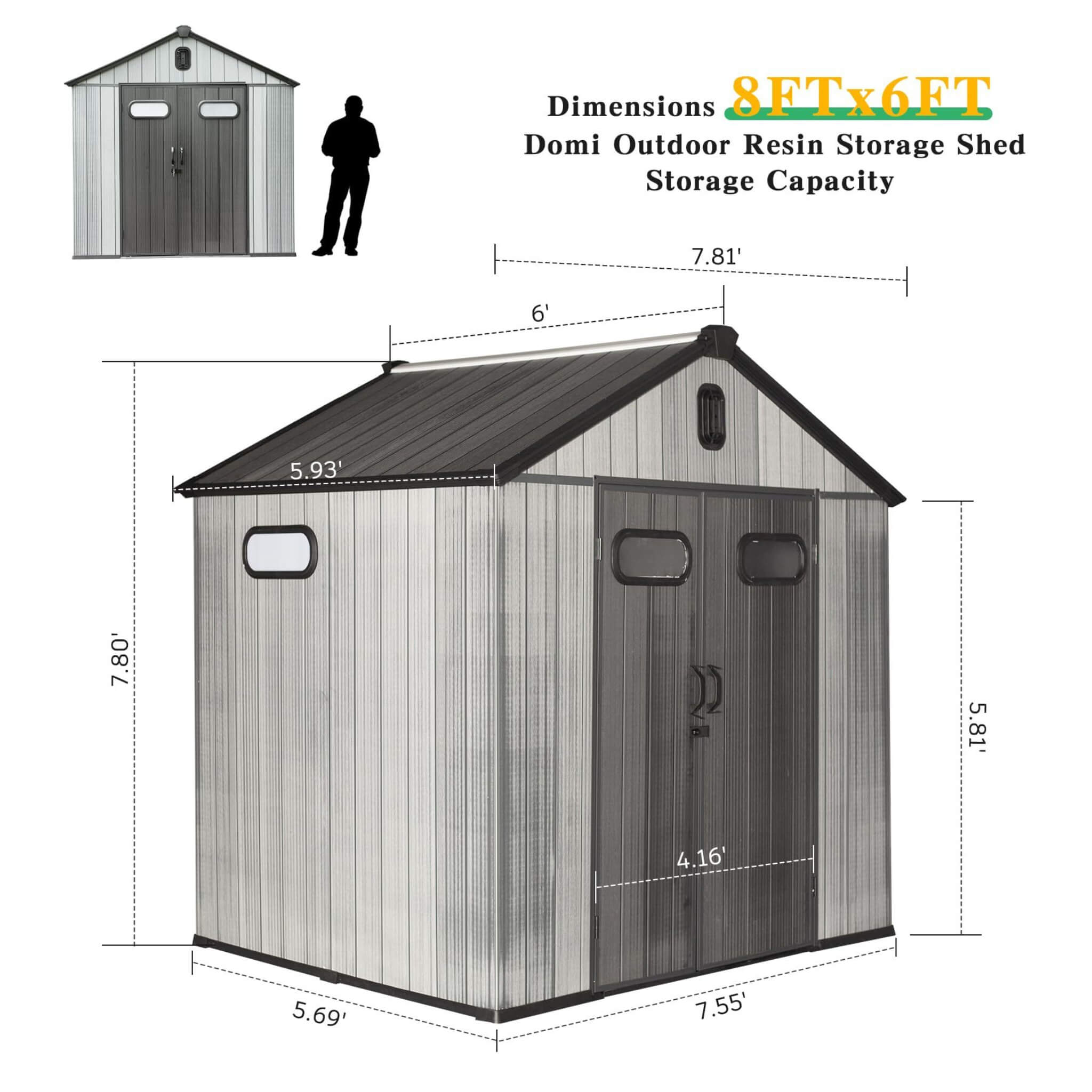[06X08FT] Alora Heavy-Duty Outdoor All-Weather Resin Storage Shed With Lockable Doors, Windows, And Vents (SAK39874)