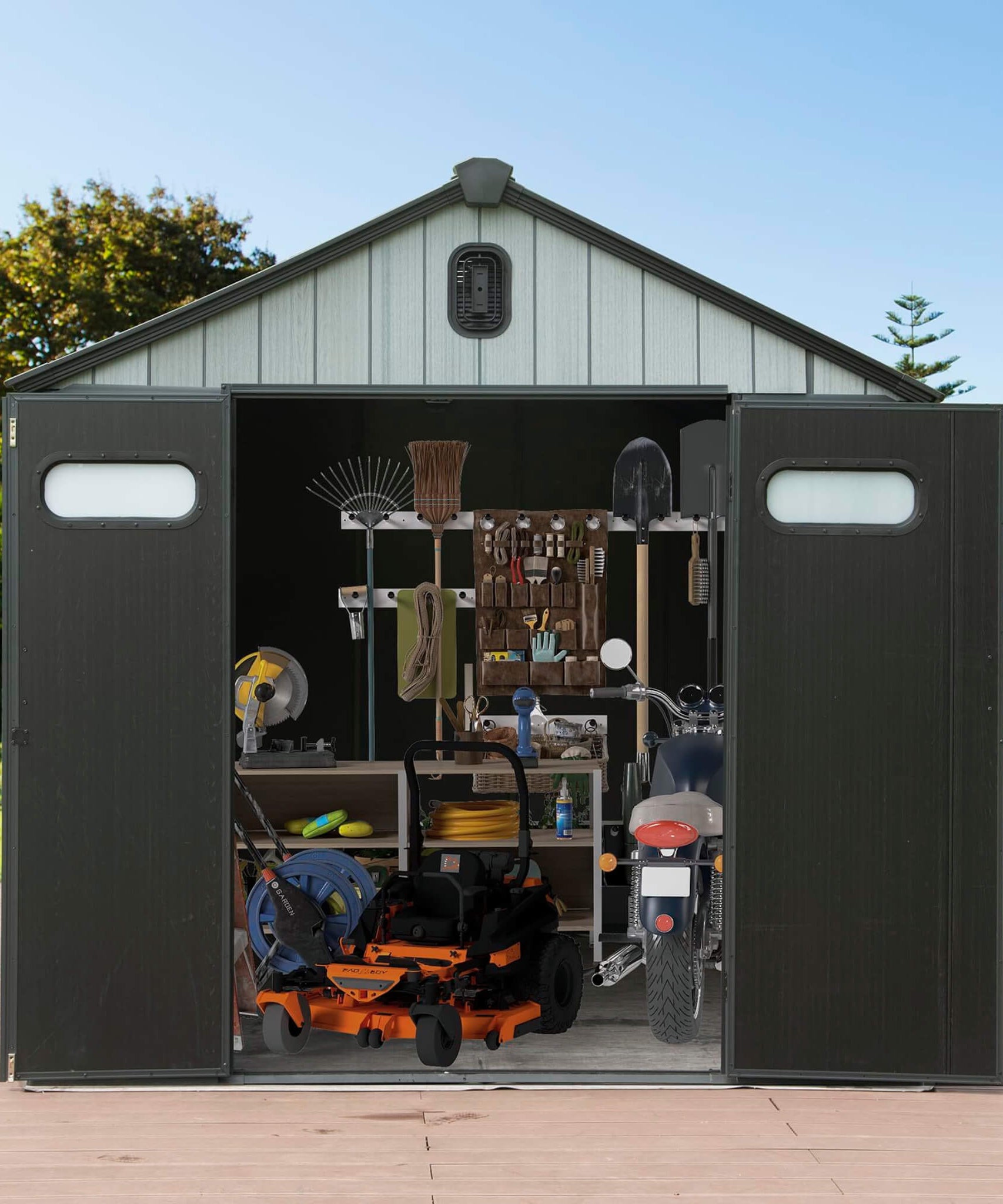 [06X08FT] Alora Heavy-Duty Outdoor All-Weather Resin Storage Shed With Lockable Doors, Windows, And Vents (SAK39874)