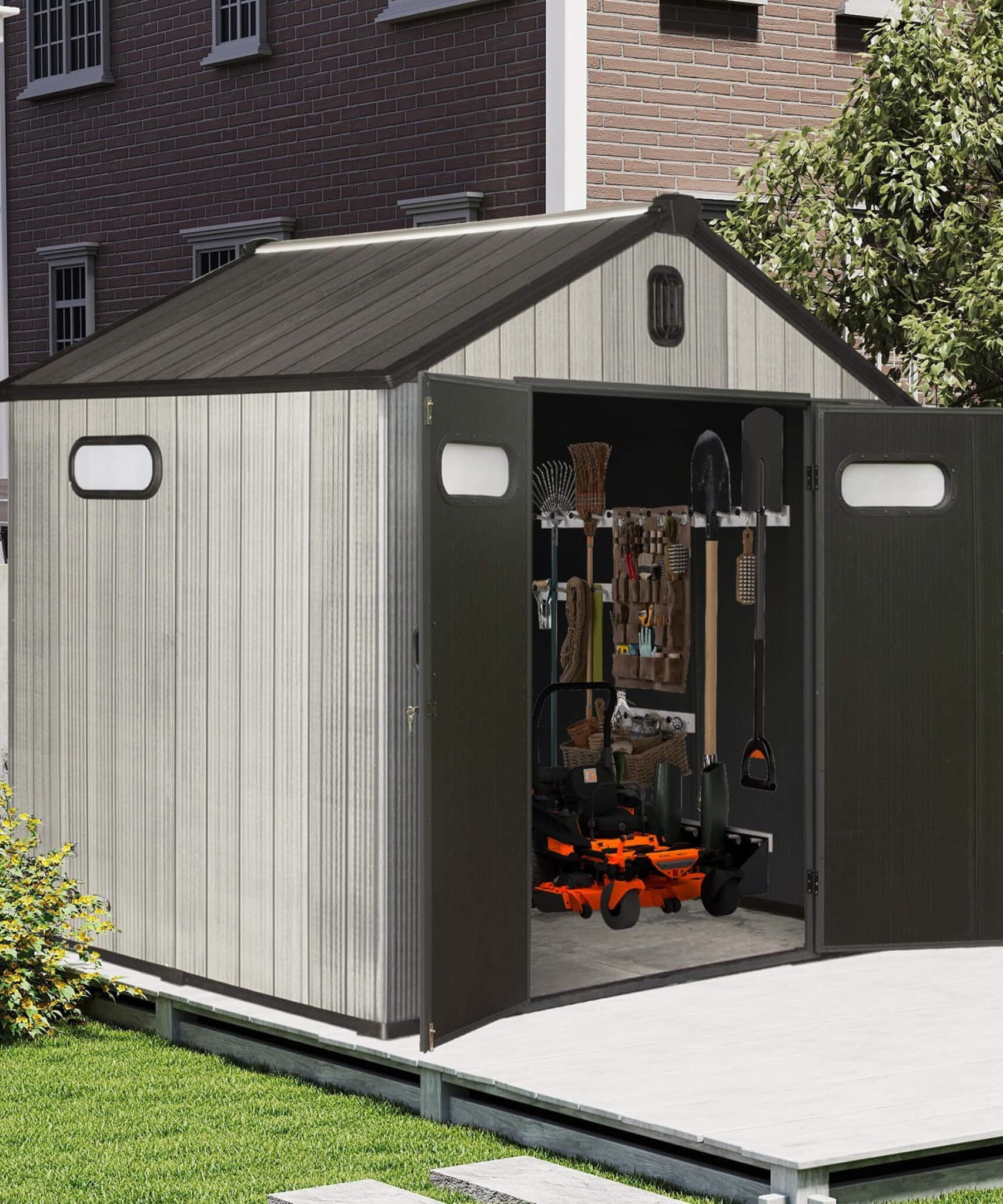 [06X08FT] Alora Heavy-Duty Outdoor All-Weather Resin Storage Shed With Lockable Doors, Windows, And Vents (SAK39874)