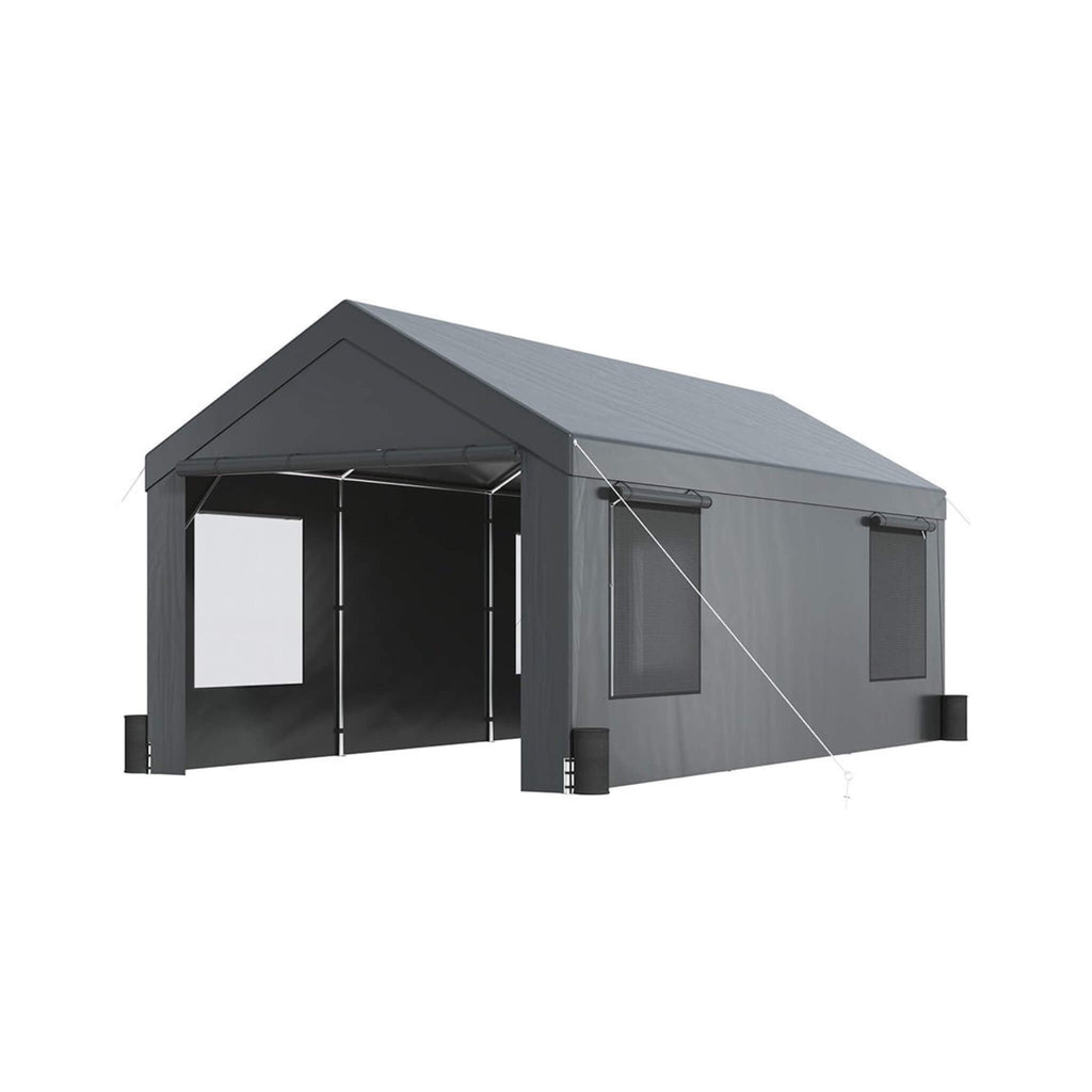 [12X20FT] Alora Heavy-Duty Outdoor Premium Garage Tarp Canopy Shelter W/ Removable Sidewalls (SAK94615)