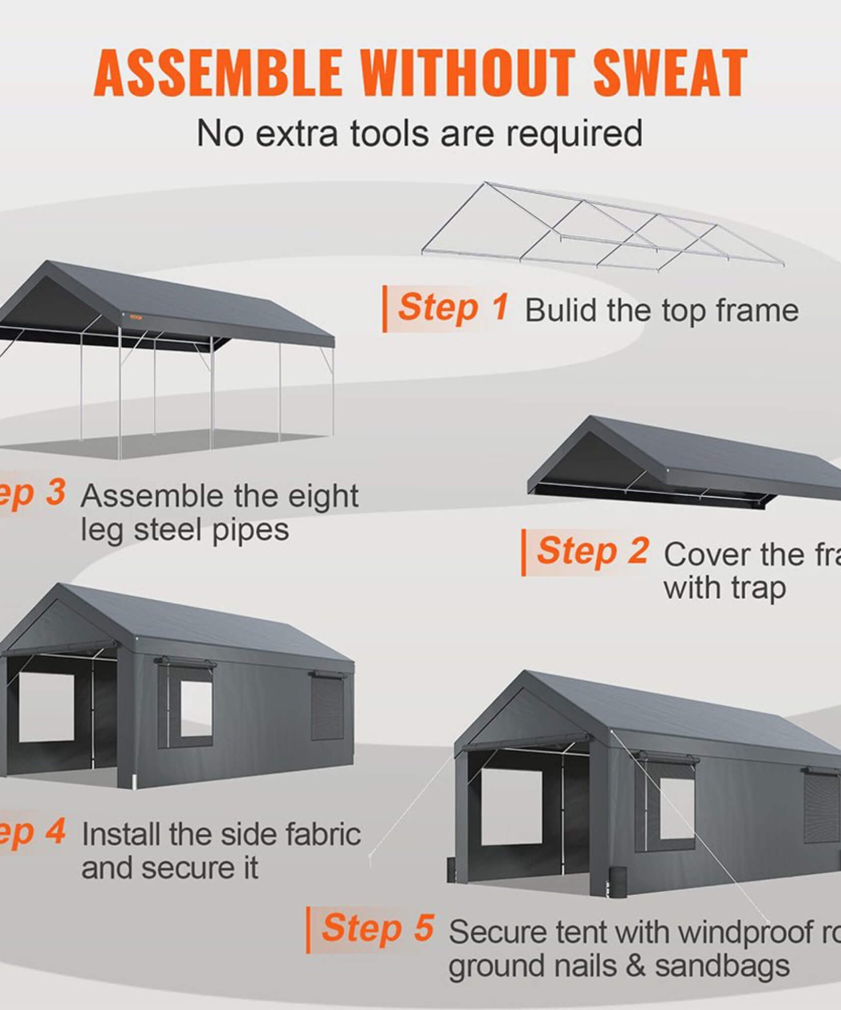 [12X20FT] Alora Heavy-Duty Outdoor Premium Garage Tarp Canopy Shelter W/ Removable Sidewalls (SAK94615)