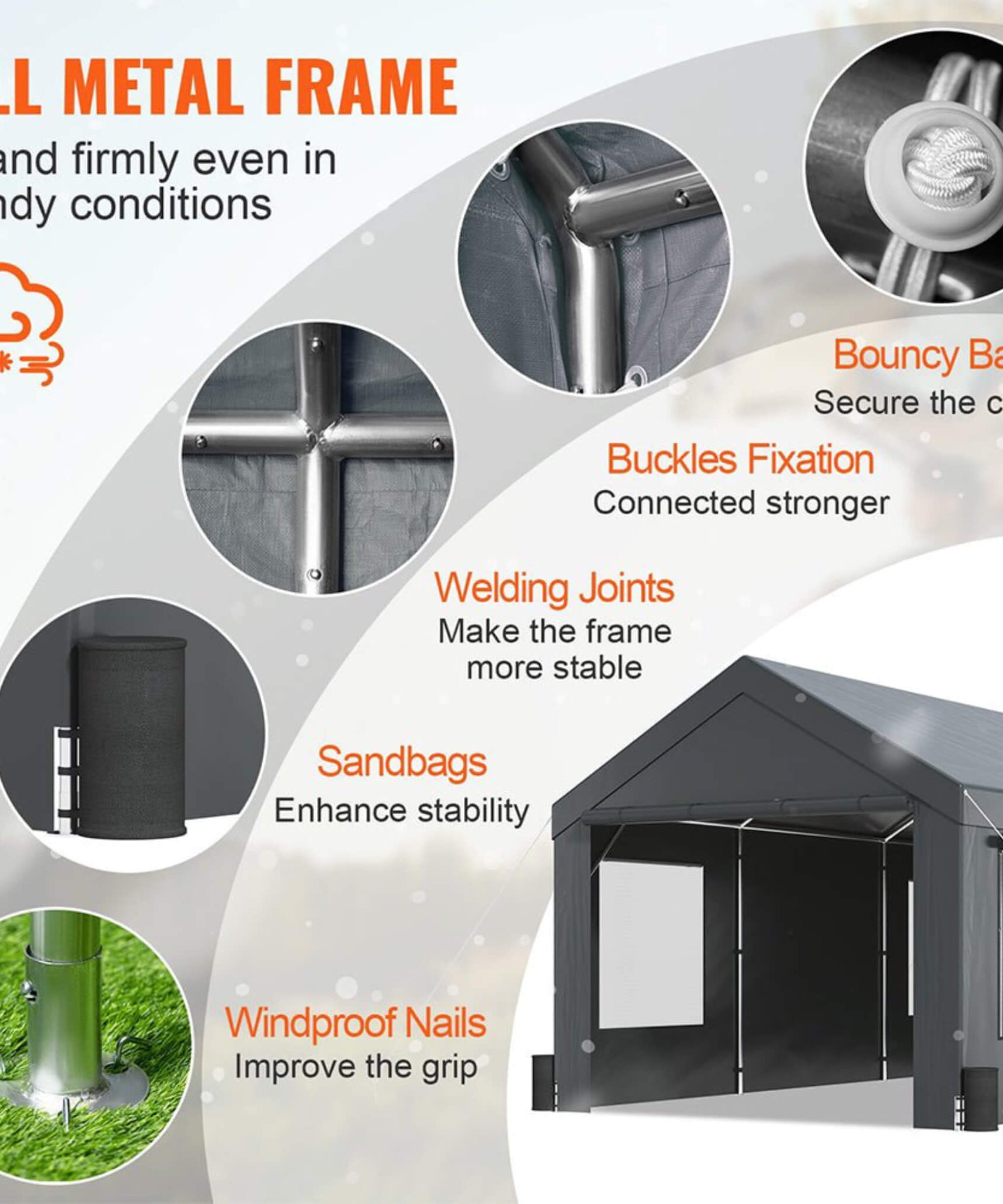 [12X20FT] Alora Heavy-Duty Outdoor Premium Garage Tarp Canopy Shelter W/ Removable Sidewalls (SAK94615)