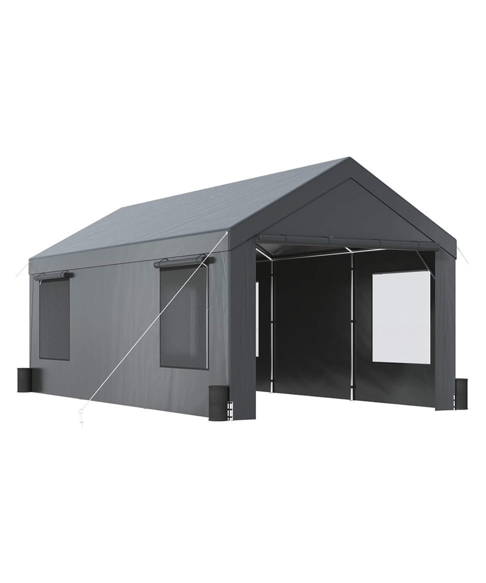 [12X20FT] Alora Heavy-Duty Outdoor Premium Garage Tarp Canopy Shelter W/ Removable Sidewalls (SAK94615)