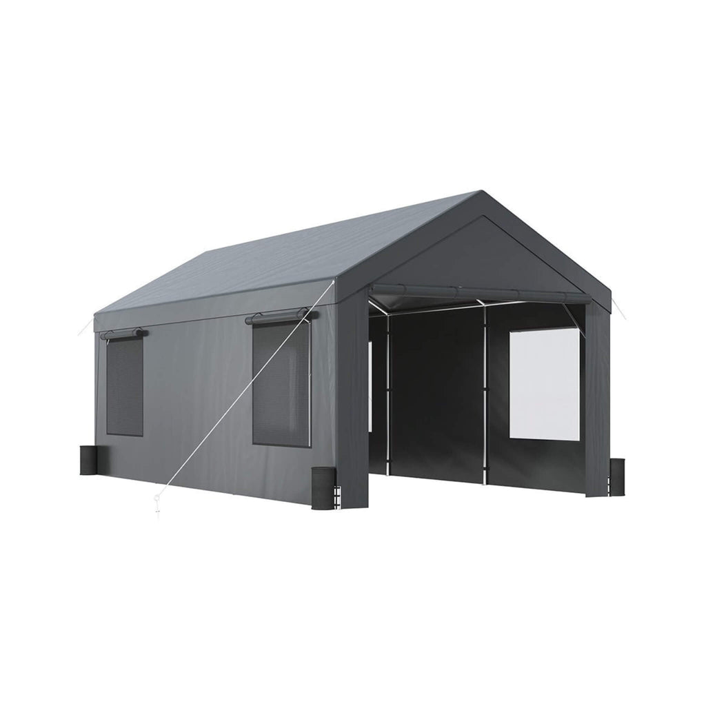[12X20FT] Alora Heavy-Duty Outdoor Premium Garage Tarp Canopy Shelter W/ Removable Sidewalls (SAK94615)