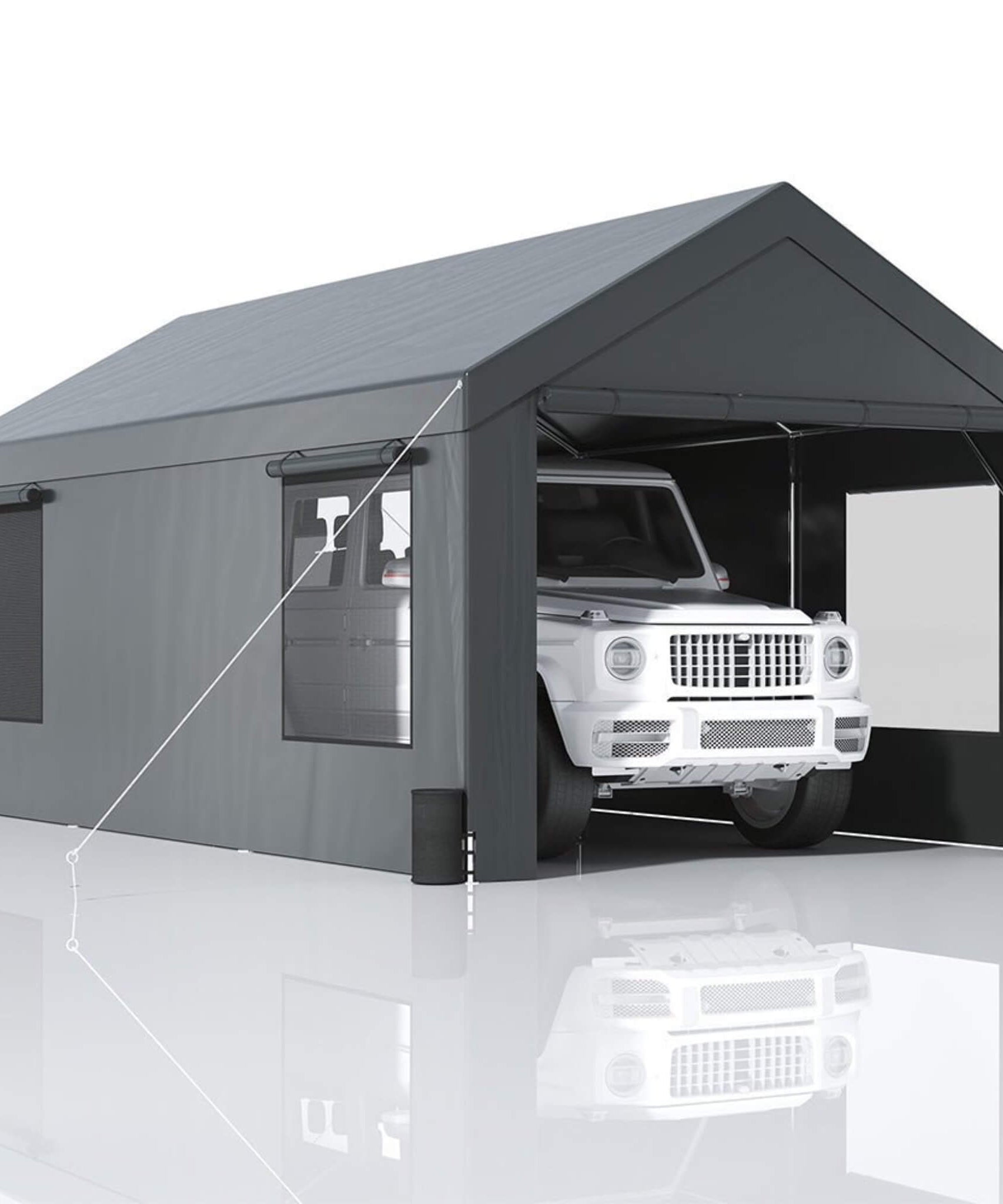 [12X20FT] Alora Heavy-Duty Outdoor Premium Garage Tarp Canopy Shelter W/ Removable Sidewalls (SAK94615)