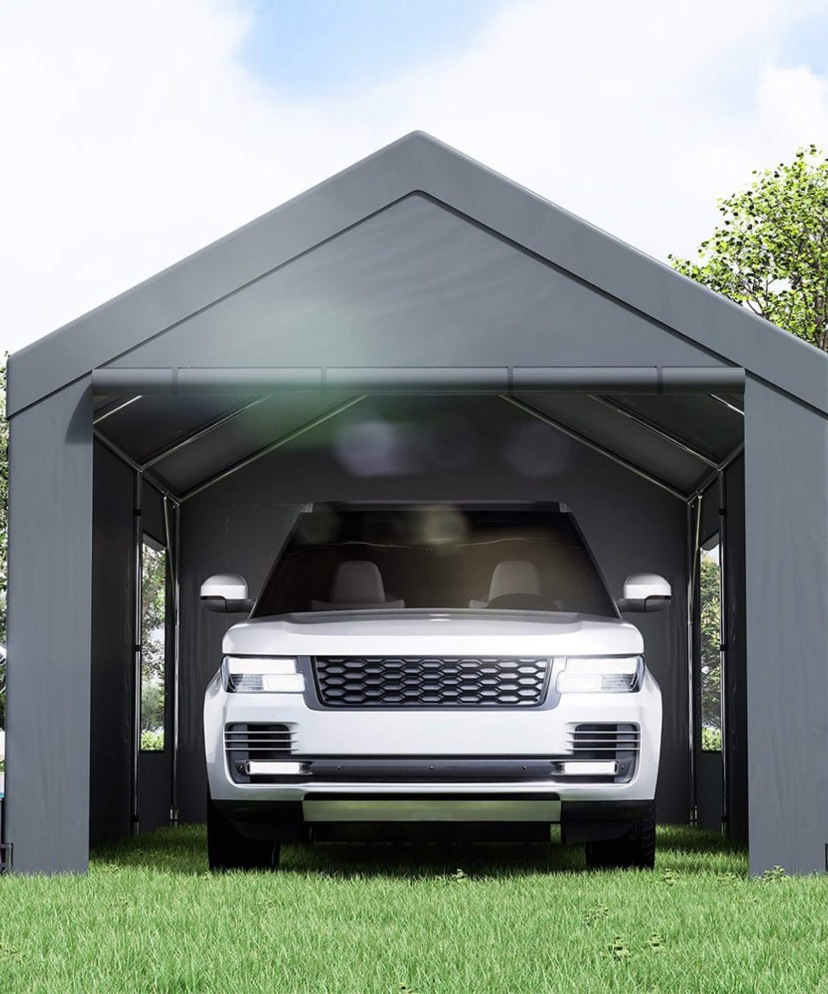 [12X20FT] Alora Heavy-Duty Outdoor Premium Garage Tarp Canopy Shelter W/ Removable Sidewalls (SAK94615)