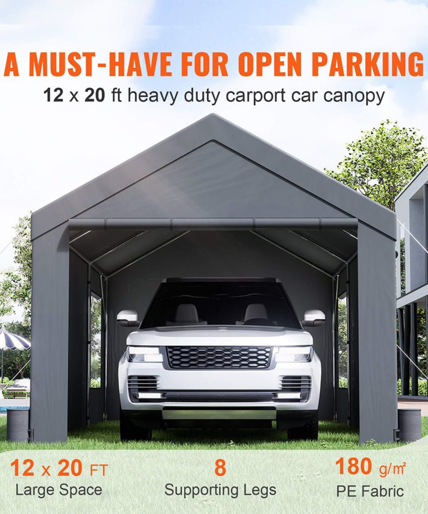 [12X20FT] Alora Heavy-Duty Outdoor Premium Garage Tarp Canopy Shelter W/ Removable Sidewalls (SAK94615)