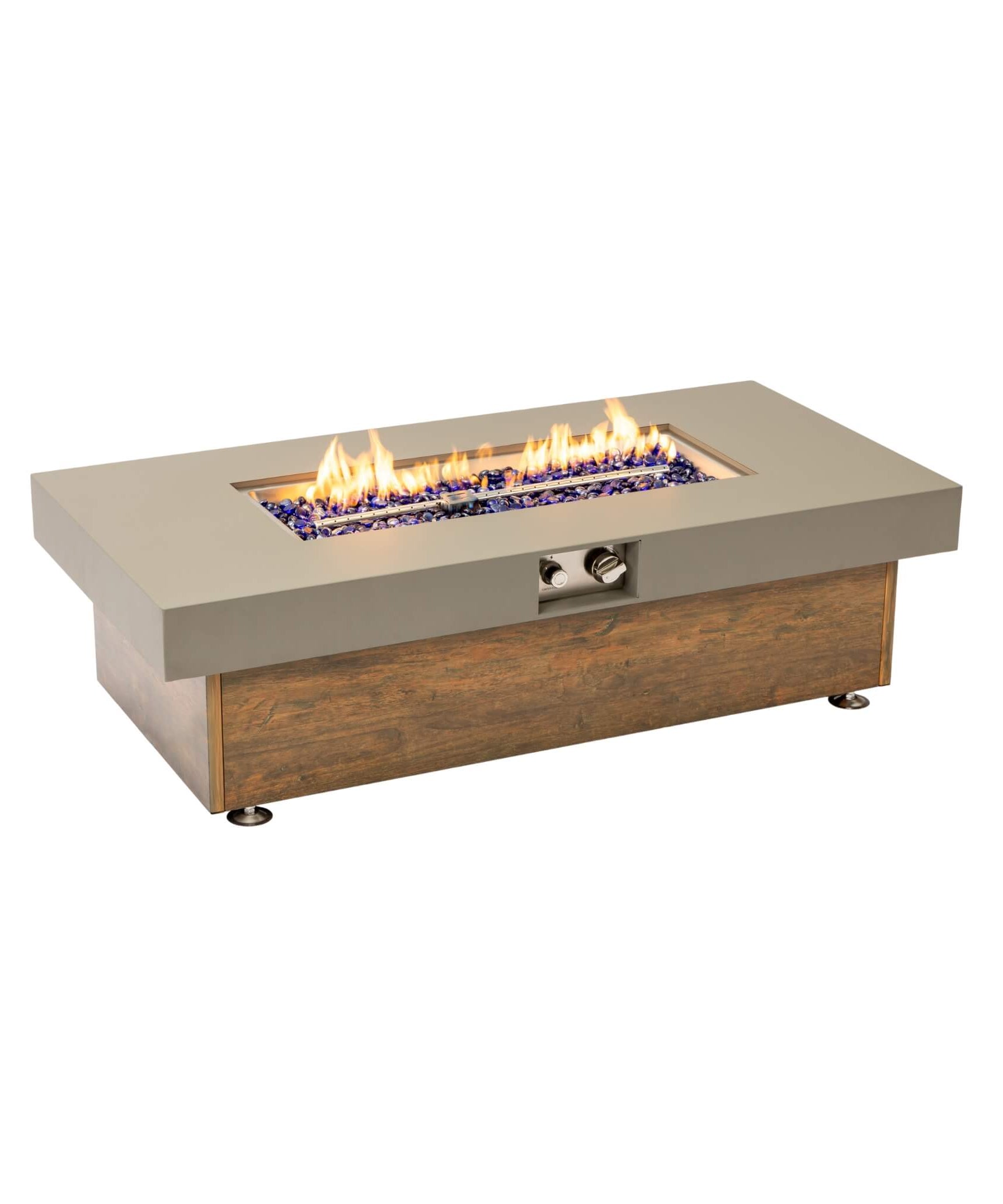 Alora Luxury 48-Inch Outdoor Wood Grain Iron Fire Pit Table With Lava Rocks (SAK37905)