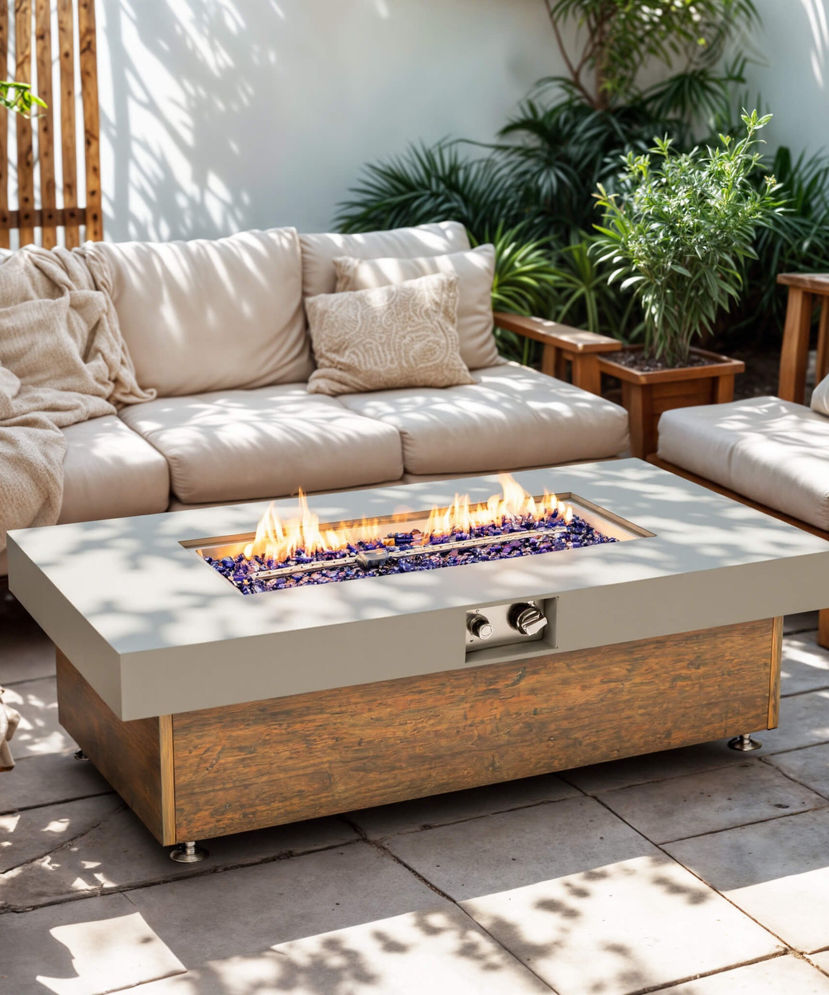 Alora Luxury 48-Inch Outdoor Wood Grain Iron Fire Pit Table With Lava Rocks (SAK37905)