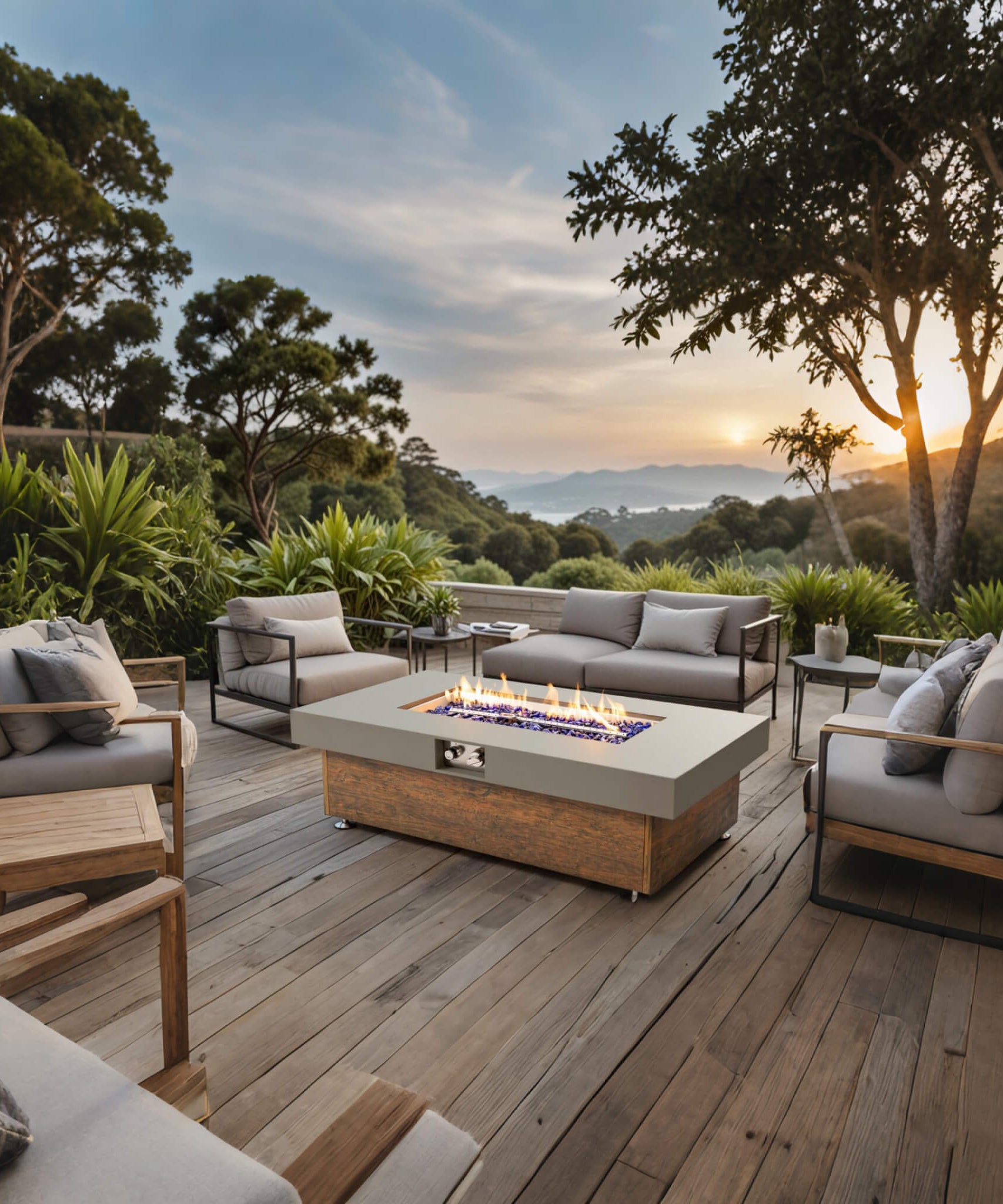 Alora Luxury 48-Inch Outdoor Wood Grain Iron Fire Pit Table With Lava Rocks (SAK37905)