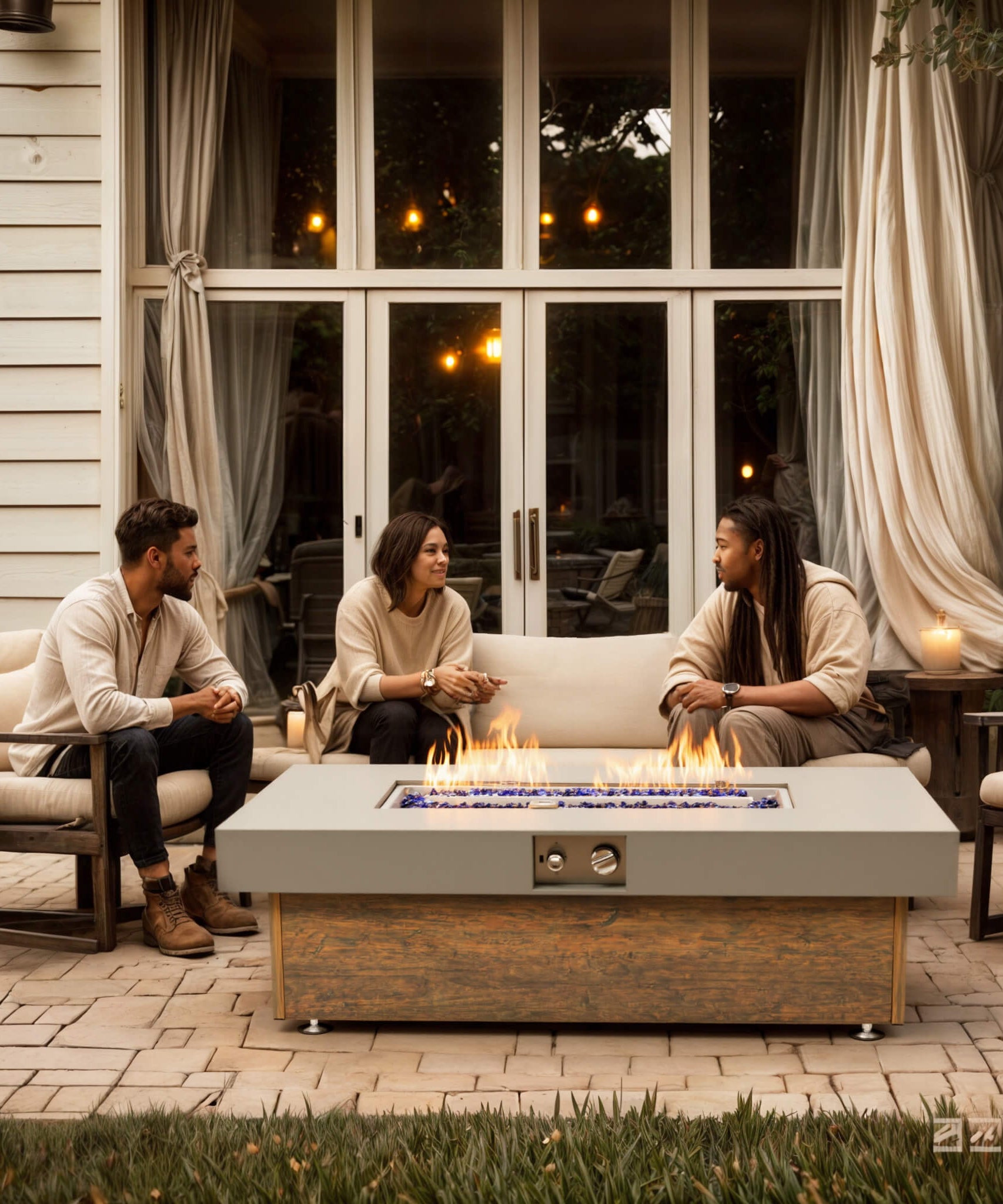 Alora Luxury 48-Inch Outdoor Wood Grain Iron Fire Pit Table With Lava Rocks (SAK37905)