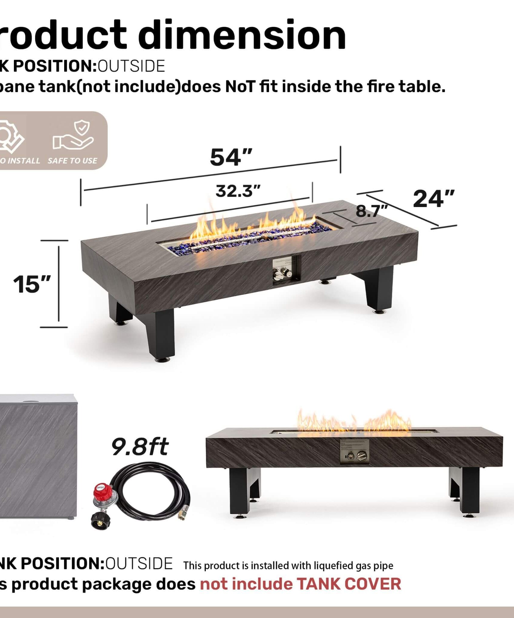 Alora 54-Inch Modern Outdoor Propane Fire Pit Table With Waterproof Cover (SAK42628)
