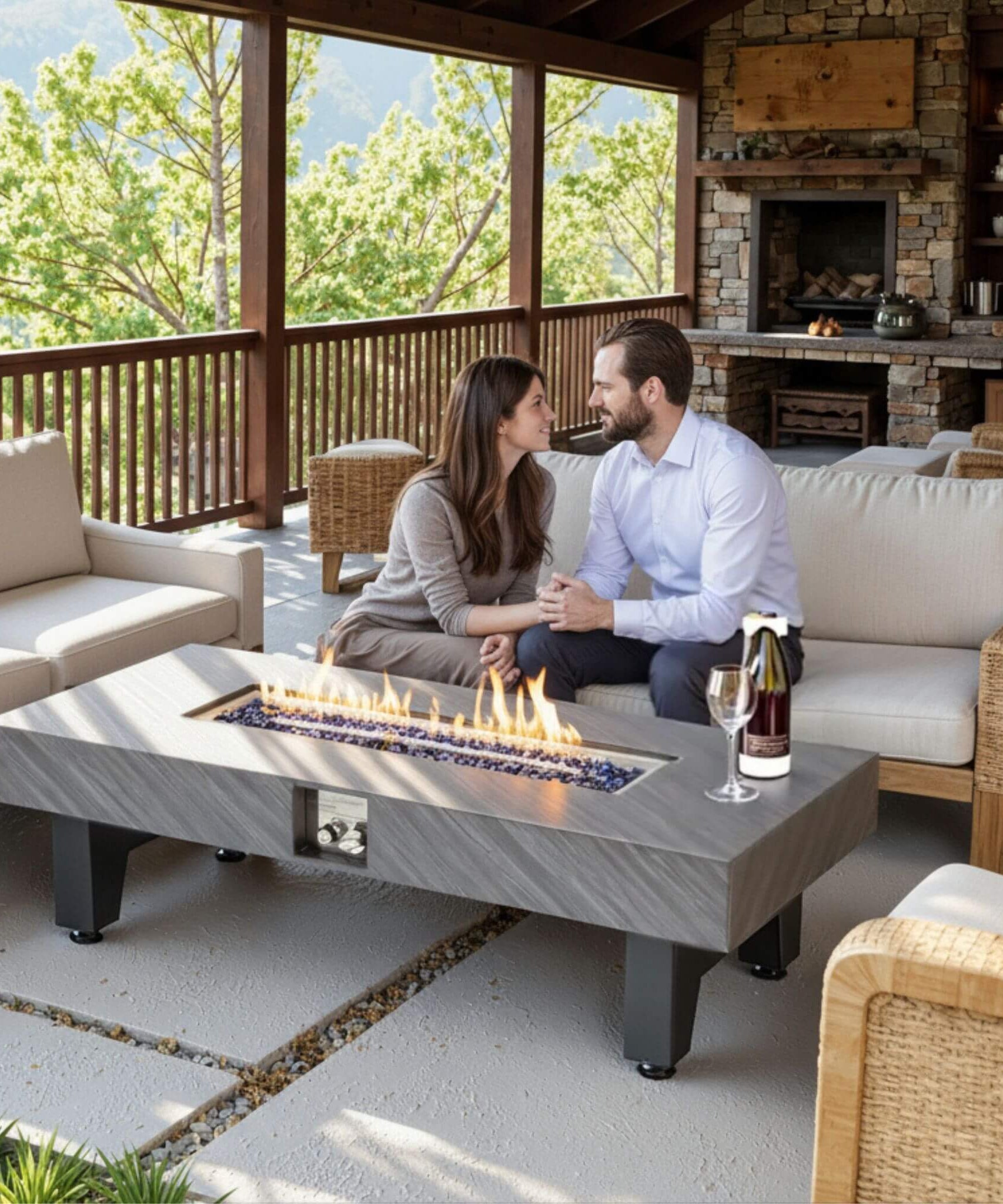Alora 54-Inch Modern Outdoor Propane Fire Pit Table With Waterproof Cover (SAK42628)