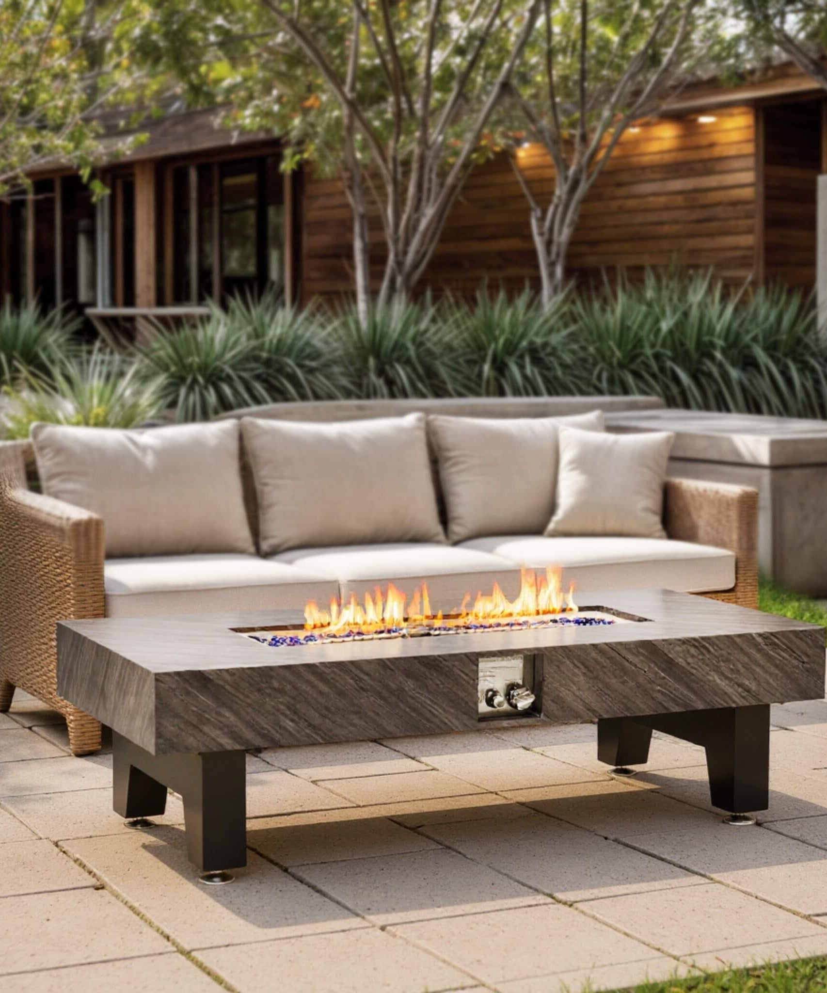 Alora 54-Inch Modern Outdoor Propane Fire Pit Table With Waterproof Cover (SAK42628)
