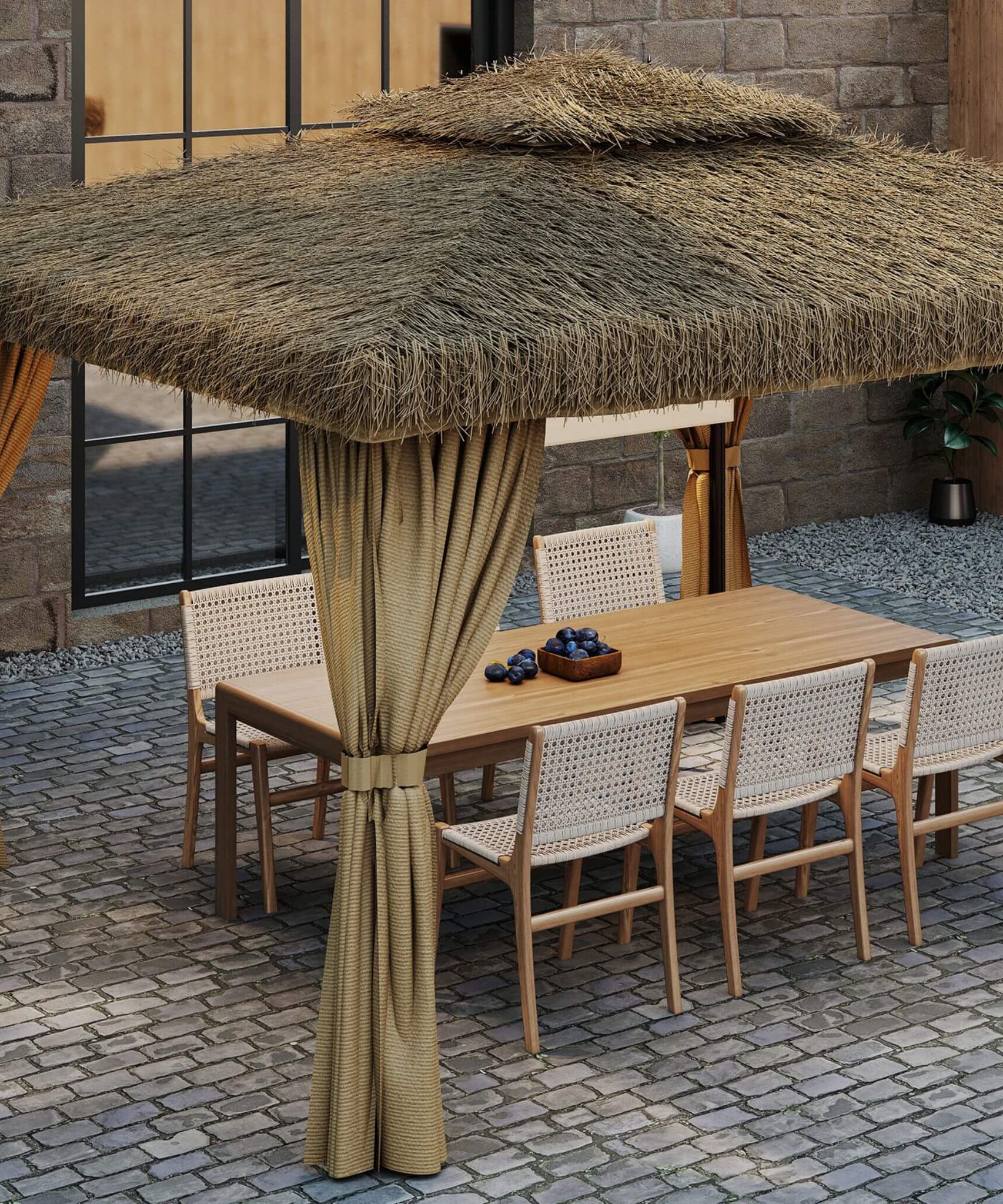 Alora Outdoor Double Canopy Aluminum Patio Gazebo With Hawaiian Thatch Roof (SAK39068)