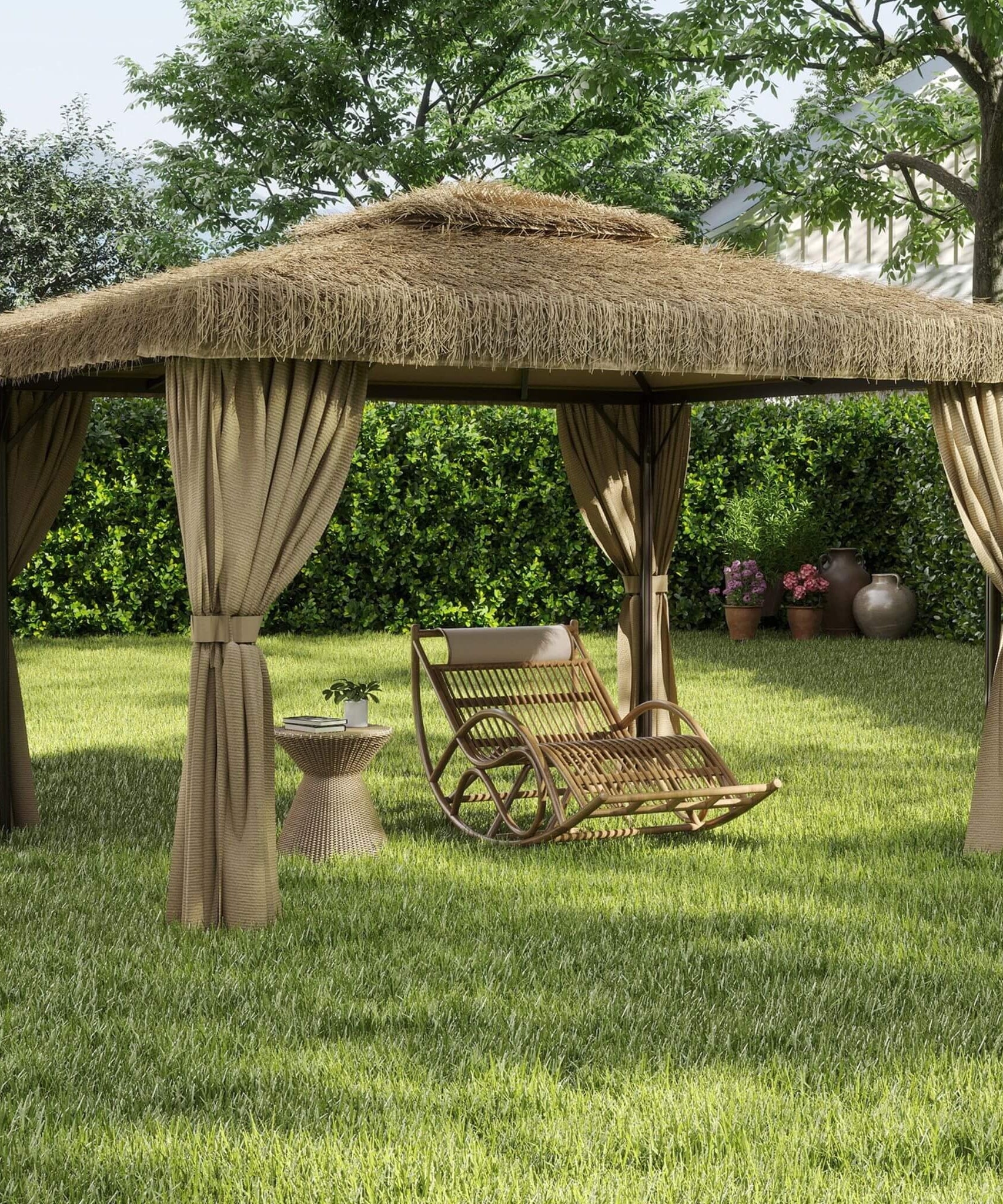 Alora Outdoor Double Canopy Aluminum Patio Gazebo With Hawaiian Thatch Roof (SAK39068)