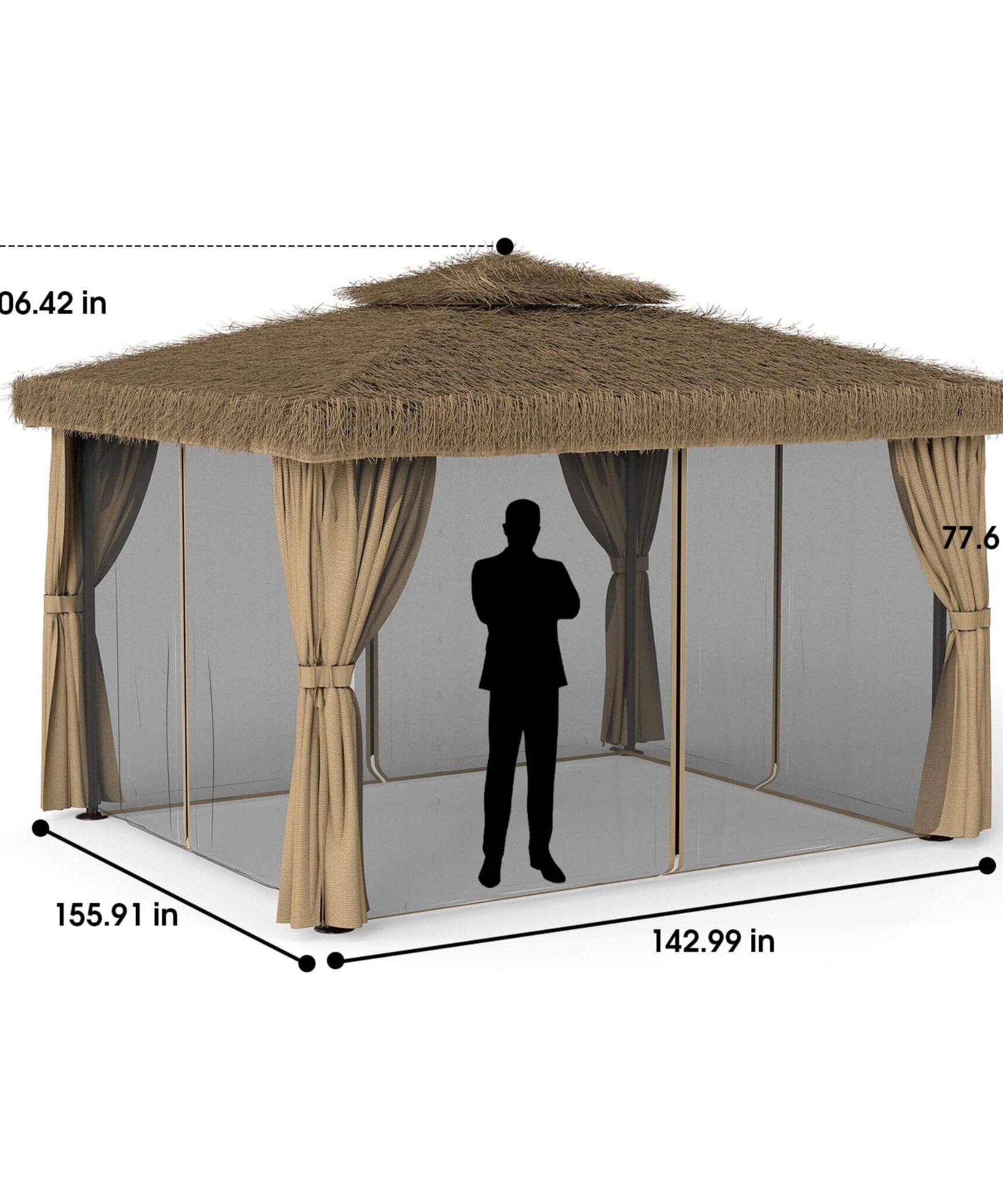 Alora Outdoor Double Canopy Aluminum Patio Gazebo With Hawaiian Thatch Roof (SAK39068)