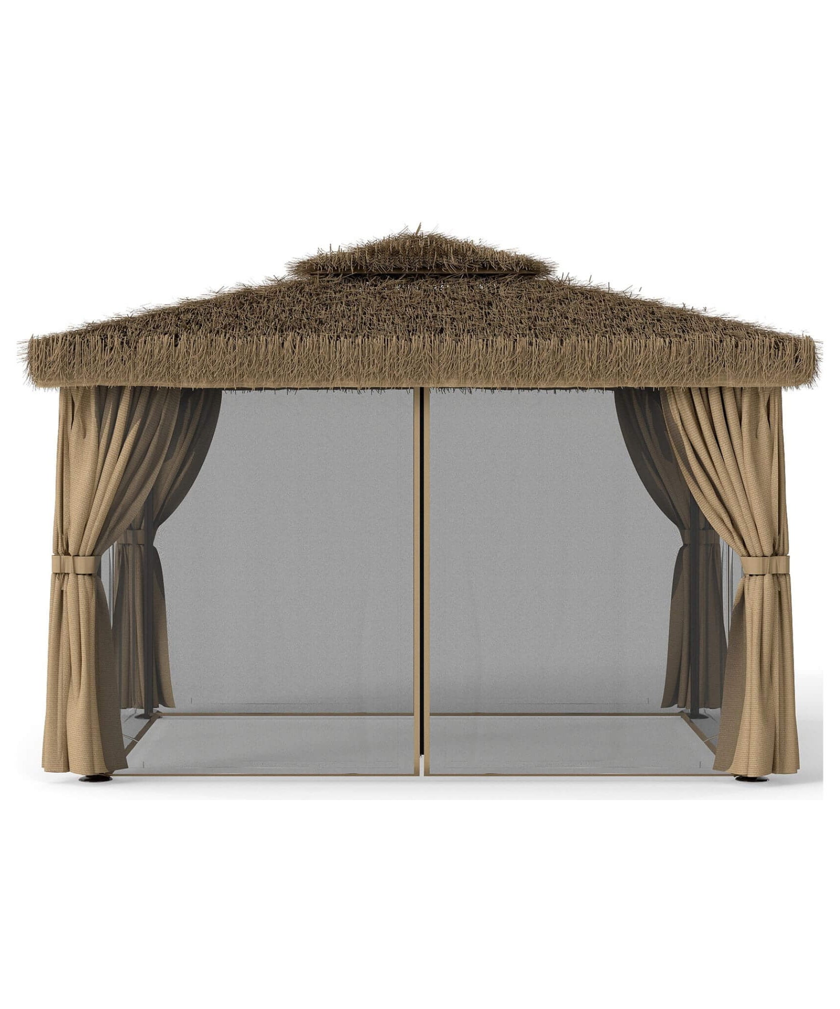 Alora Outdoor Double Canopy Aluminum Patio Gazebo With Hawaiian Thatch Roof (SAK39068)