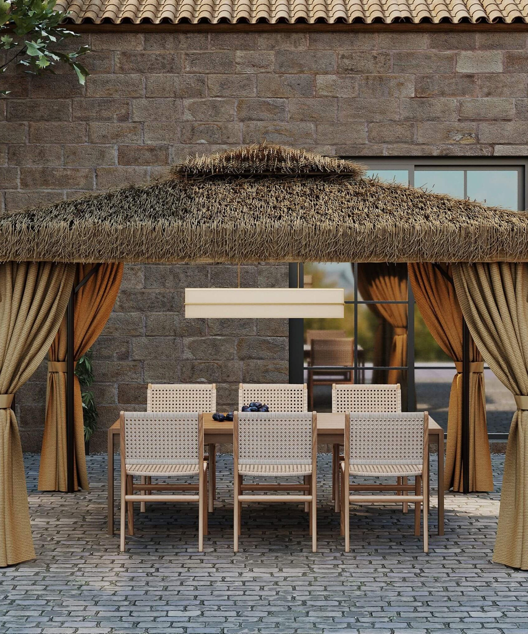 Alora Outdoor Double Canopy Aluminum Patio Gazebo With Hawaiian Thatch Roof (SAK39068)