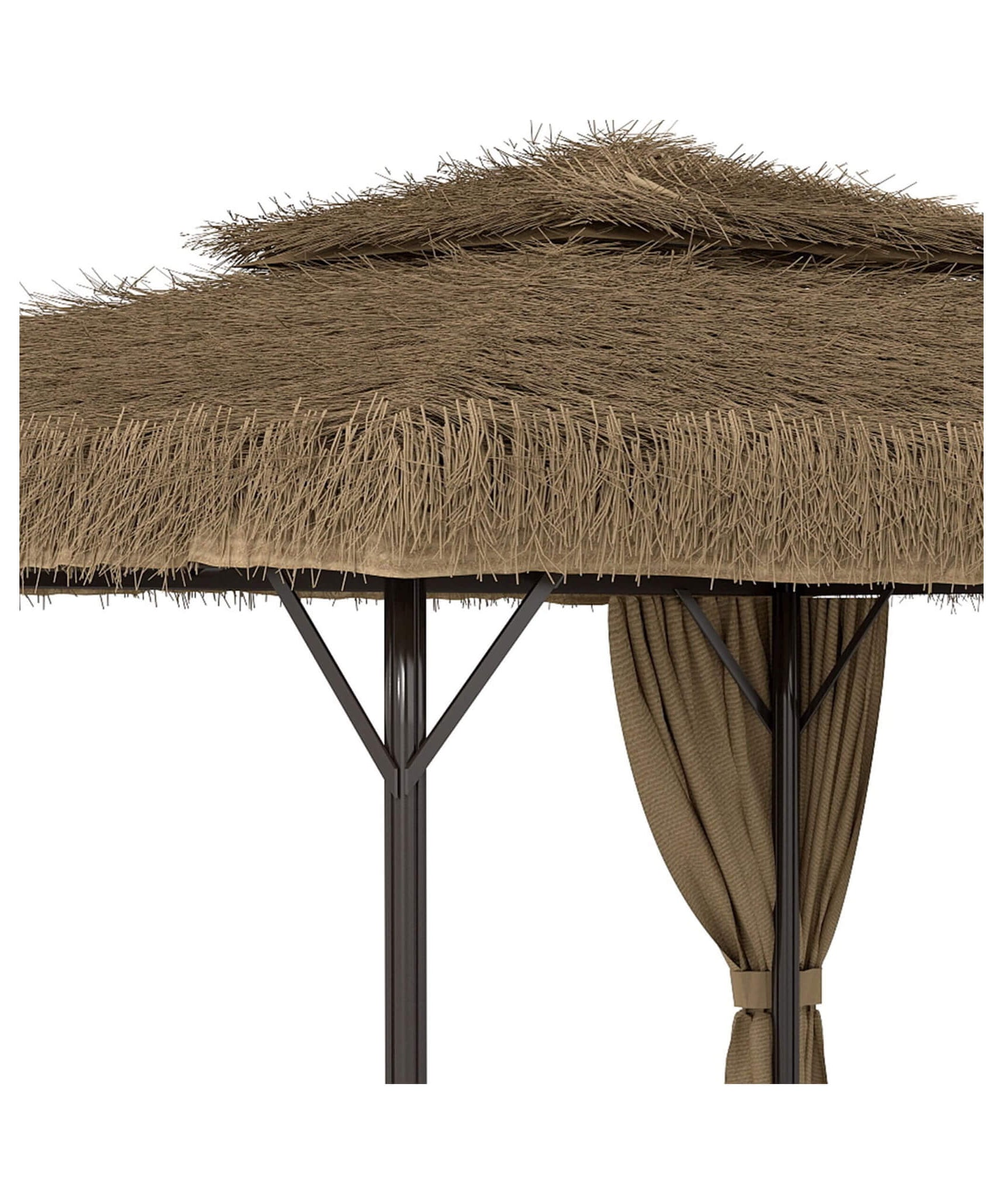 Alora Outdoor Double Canopy Aluminum Patio Gazebo With Hawaiian Thatch Roof (SAK39068)