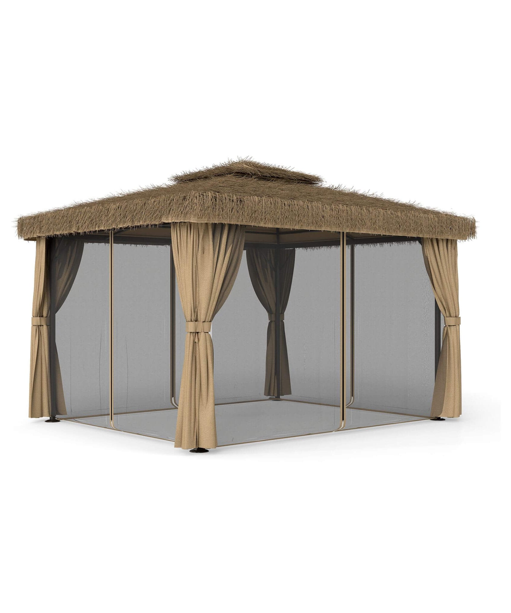 Alora Outdoor Double Canopy Aluminum Patio Gazebo With Hawaiian Thatch Roof (SAK39068)