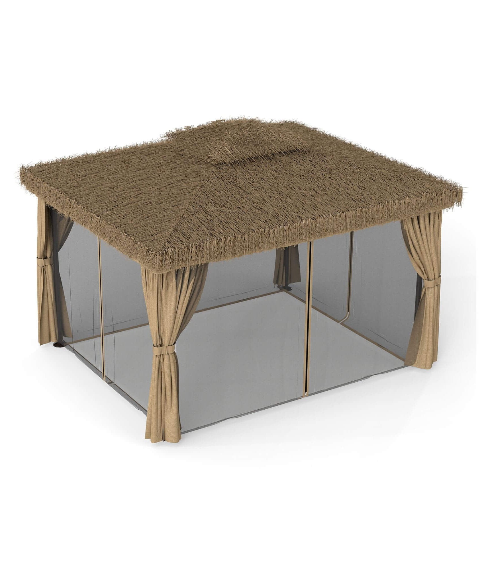Alora Outdoor Double Canopy Aluminum Patio Gazebo With Hawaiian Thatch Roof (SAK39068)