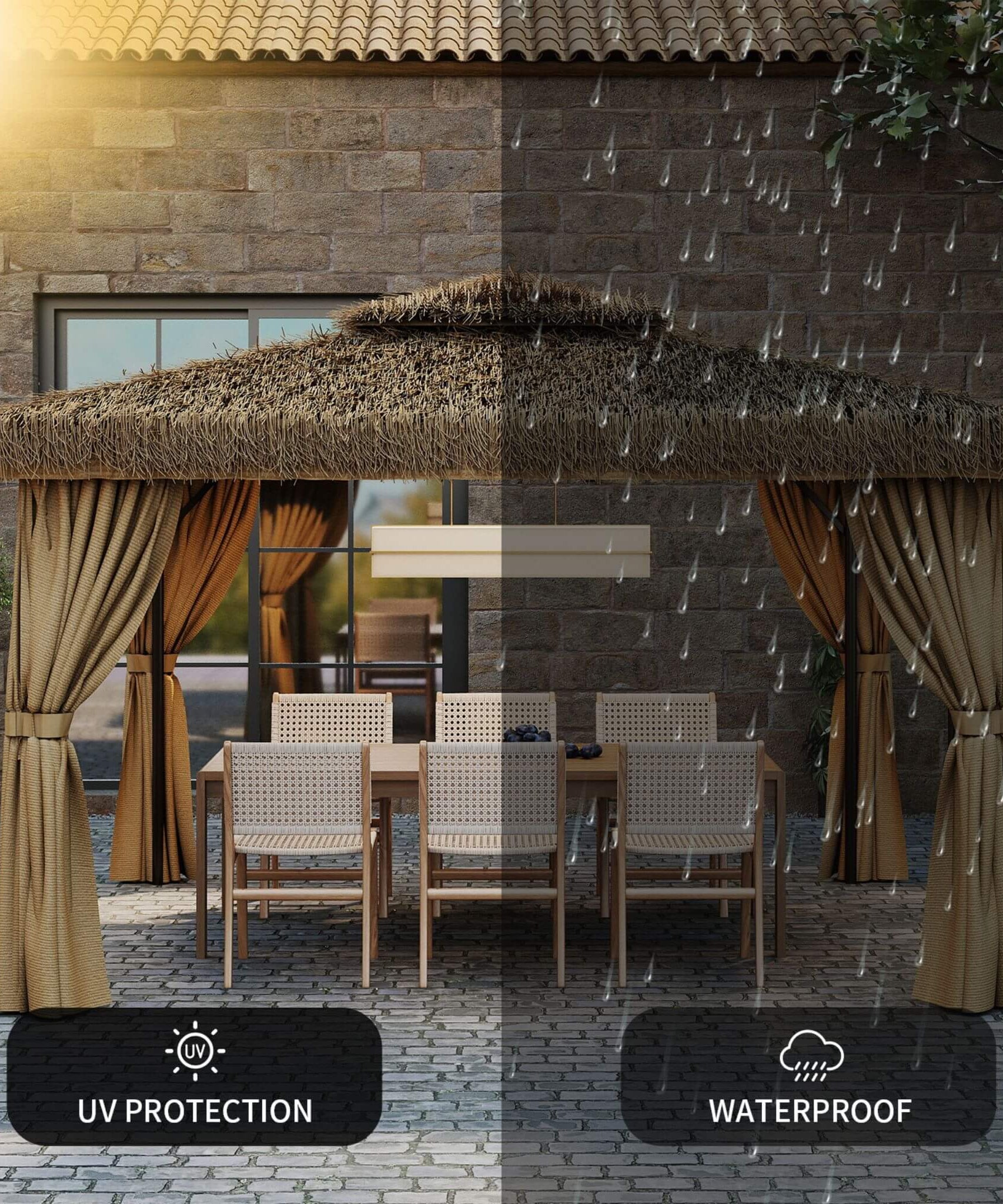 Alora Outdoor Double Canopy Aluminum Patio Gazebo With Hawaiian Thatch Roof (SAK39068)