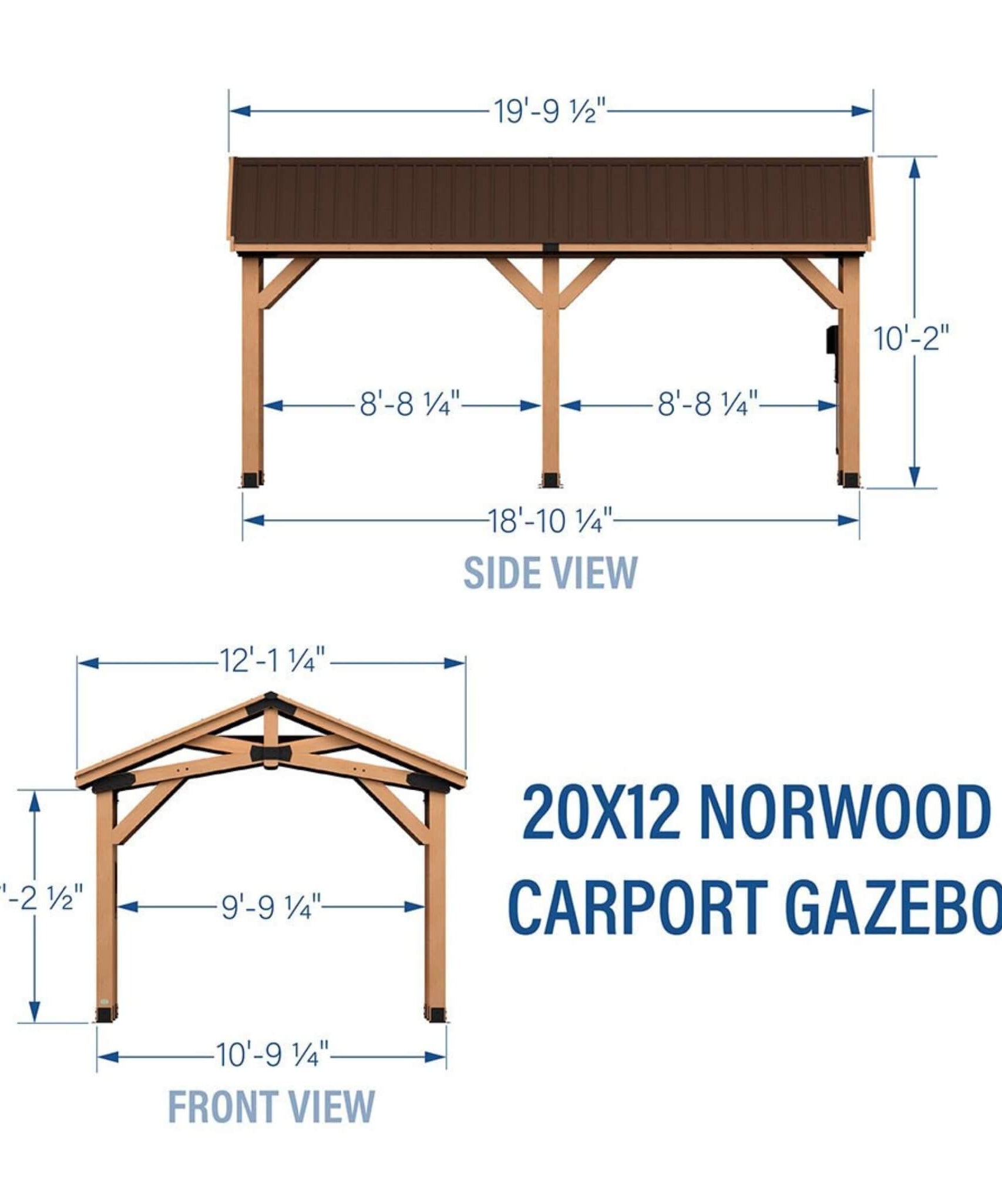 [12X20FT] Alora Premium All Cedar Wooden Carport Pavilion Gazebo With Sloped Hardtop Steel Roof (SAK14279)