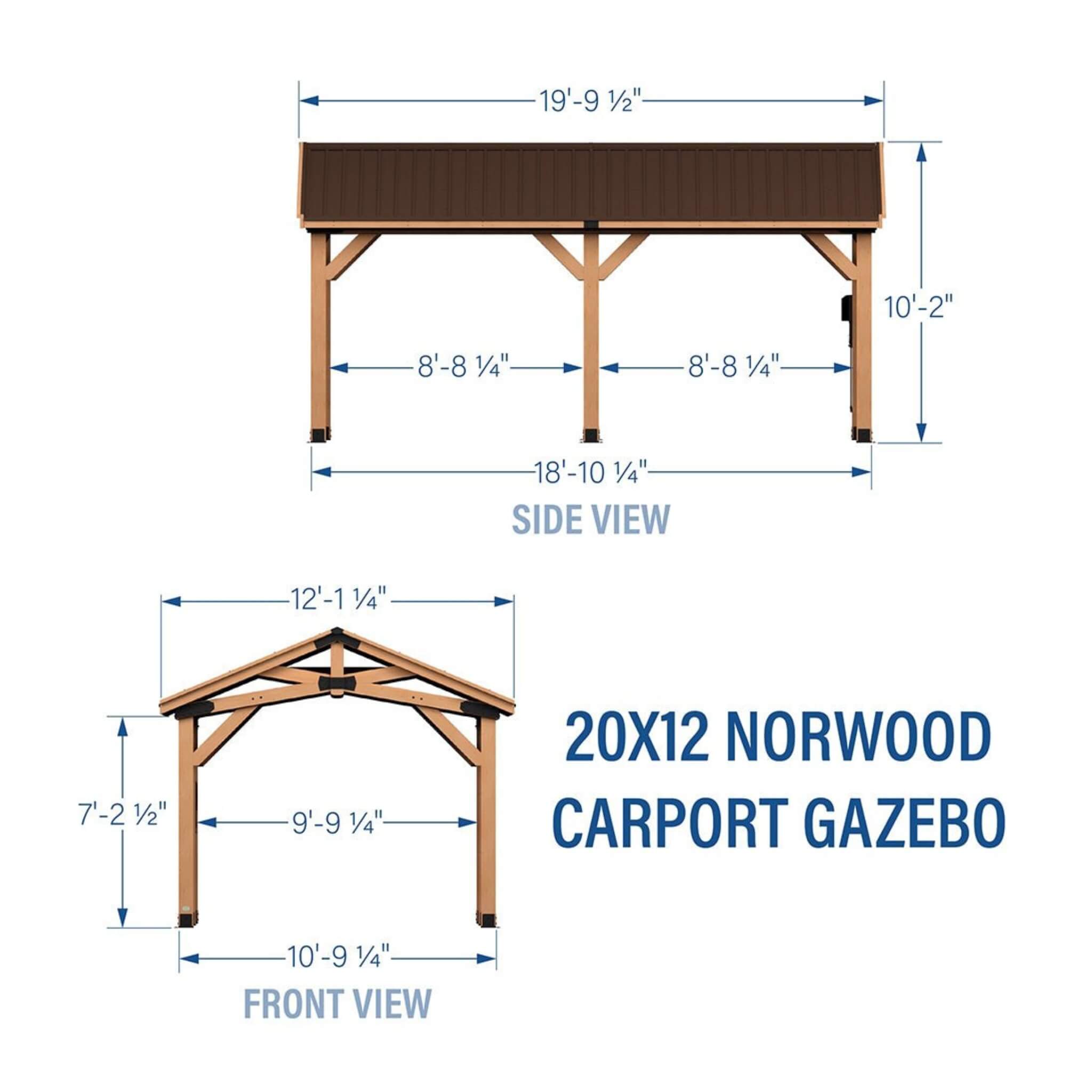 [12X20FT] Alora Premium All Cedar Wooden Carport Pavilion Gazebo With Sloped Hardtop Steel Roof (SAK14279)