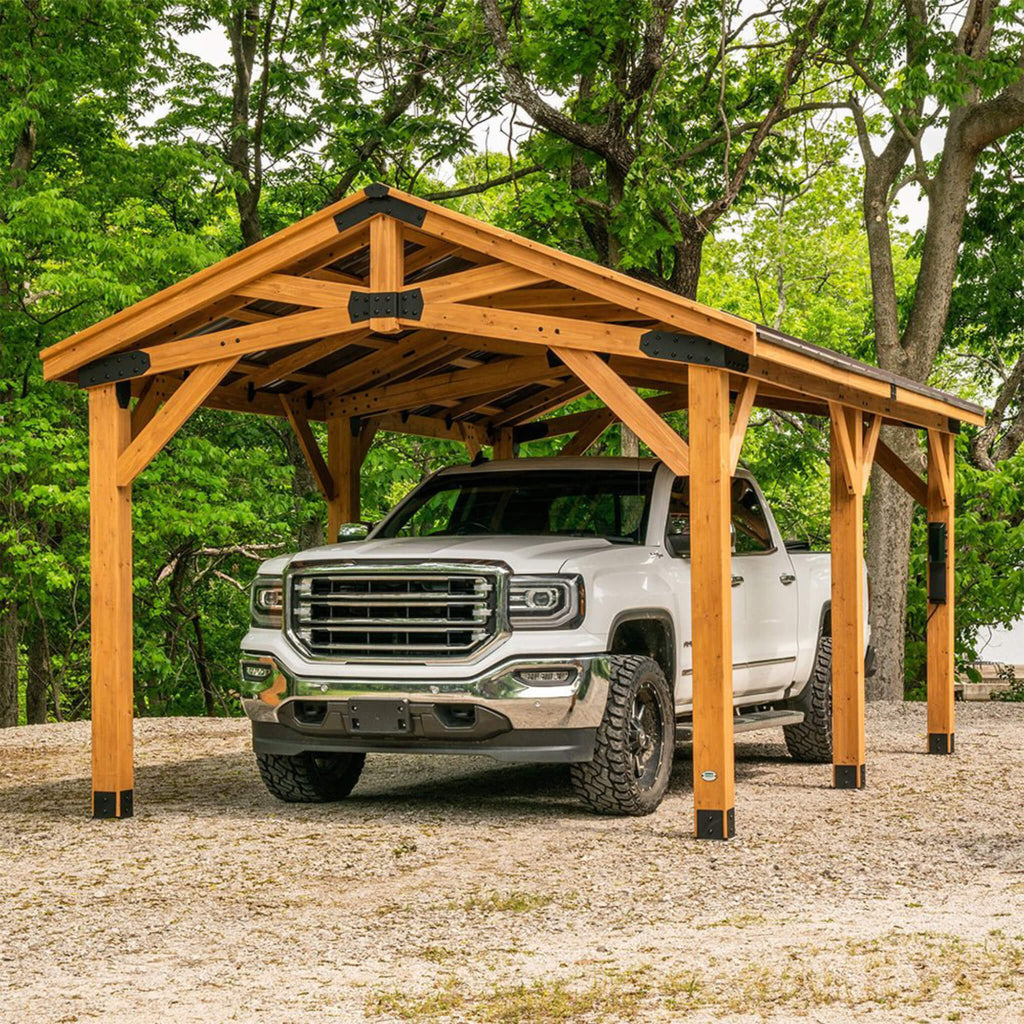 [12X20FT] Alora Premium All Cedar Wooden Carport Pavilion Gazebo With Sloped Hardtop Steel Roof (SAK14279)